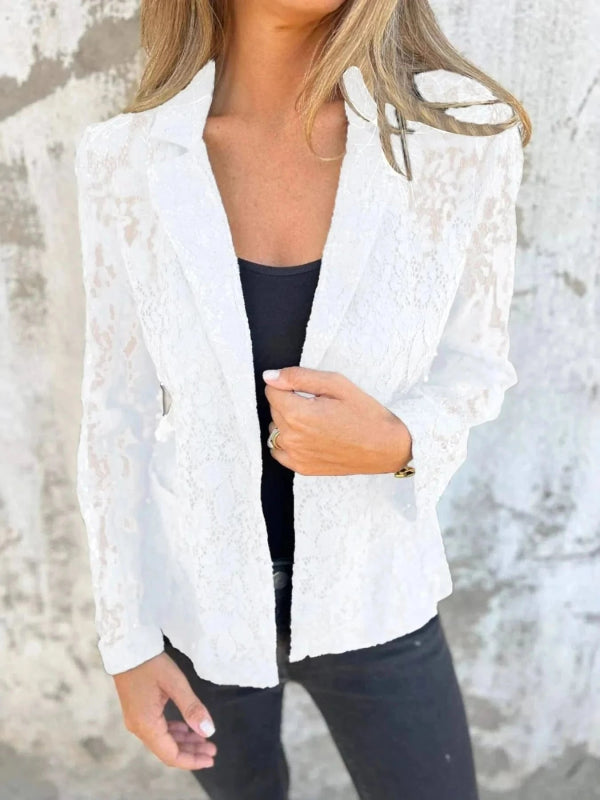 Full Size Lace Open - Front Blazer Plus Size - ShalayeFashion