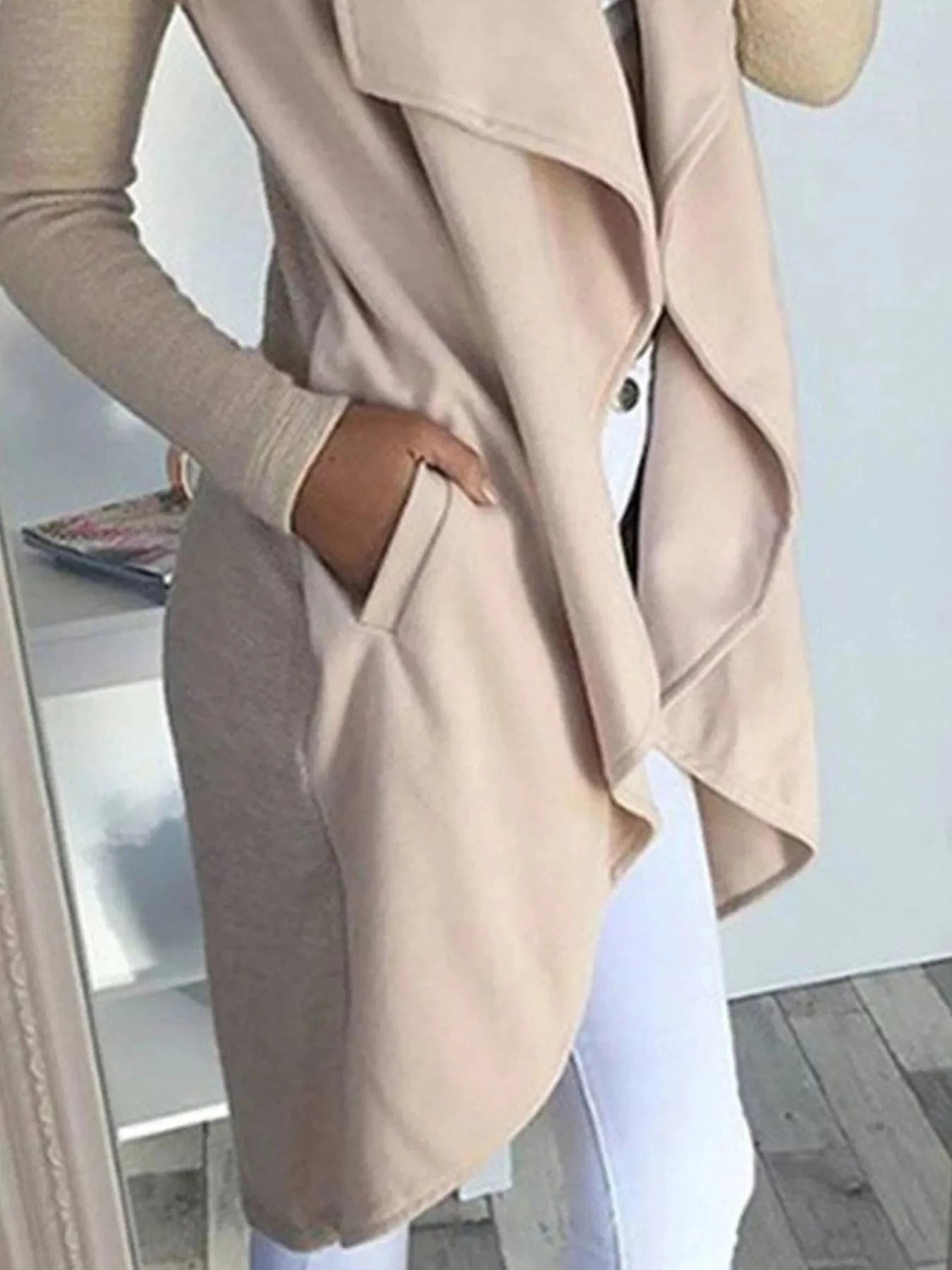 Full Size Lapel Collar Long Sleeve Coat Plus Size - ShalayeFashion
