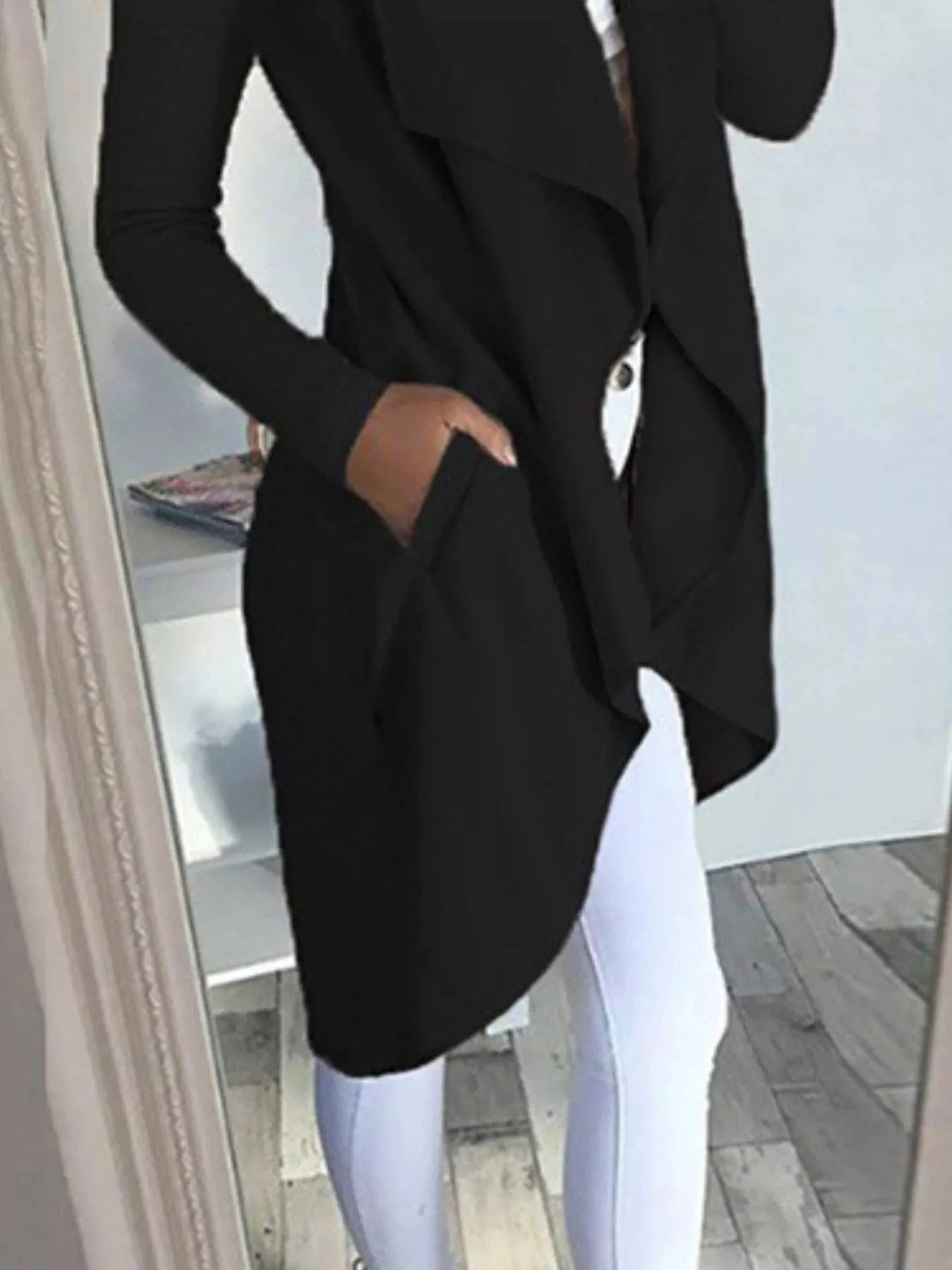 Full Size Lapel Collar Long Sleeve Coat Plus Size - ShalayeFashion