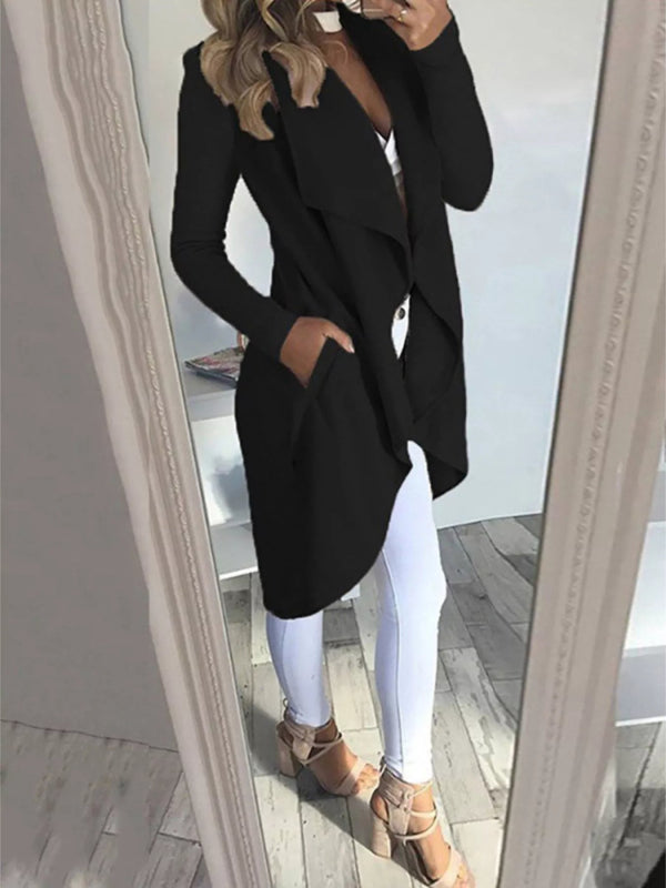 Full Size Lapel Collar Long Sleeve Coat Plus Size - ShalayeFashion