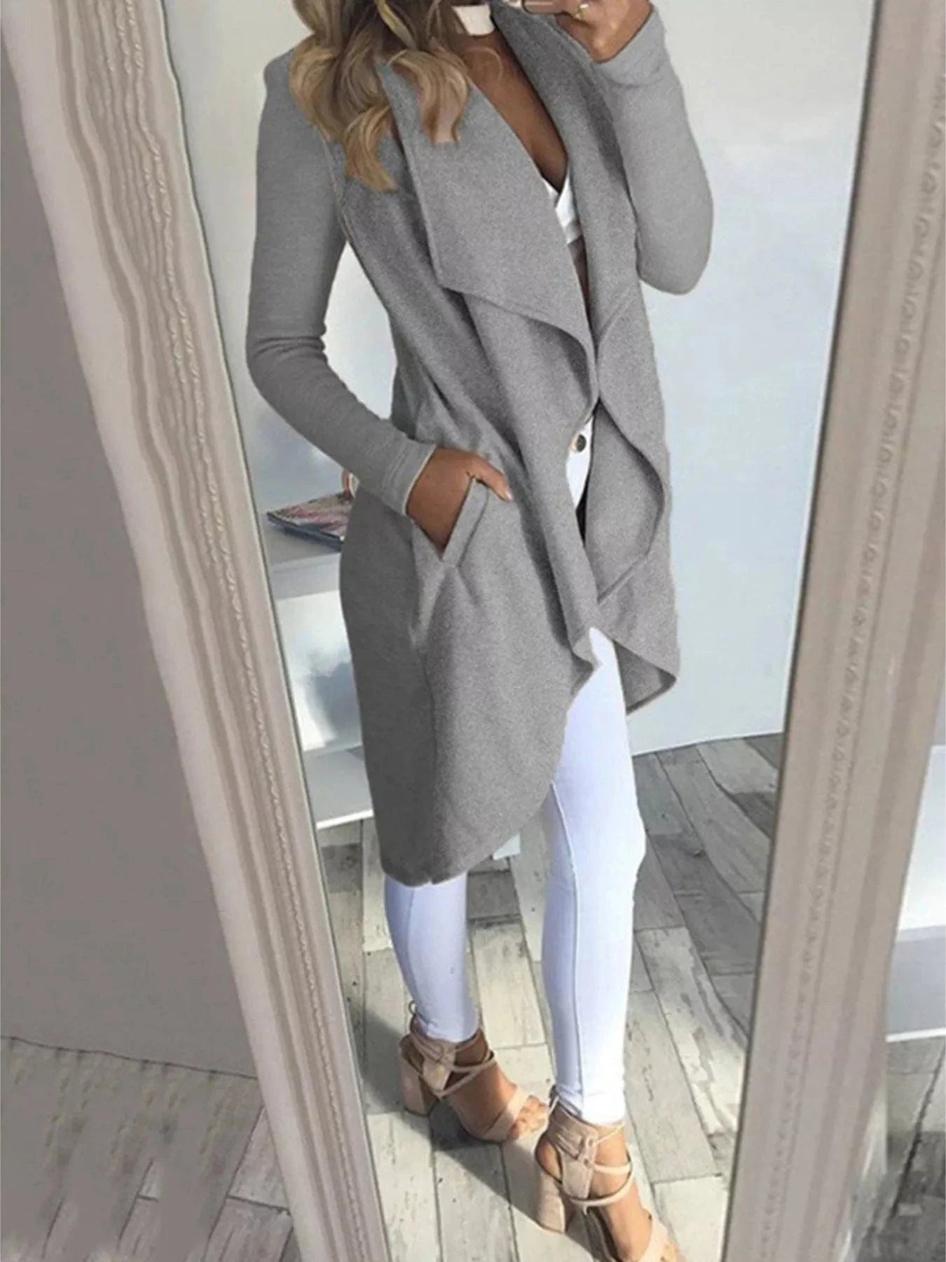 Full Size Lapel Collar Long Sleeve Coat Plus Size - ShalayeFashion