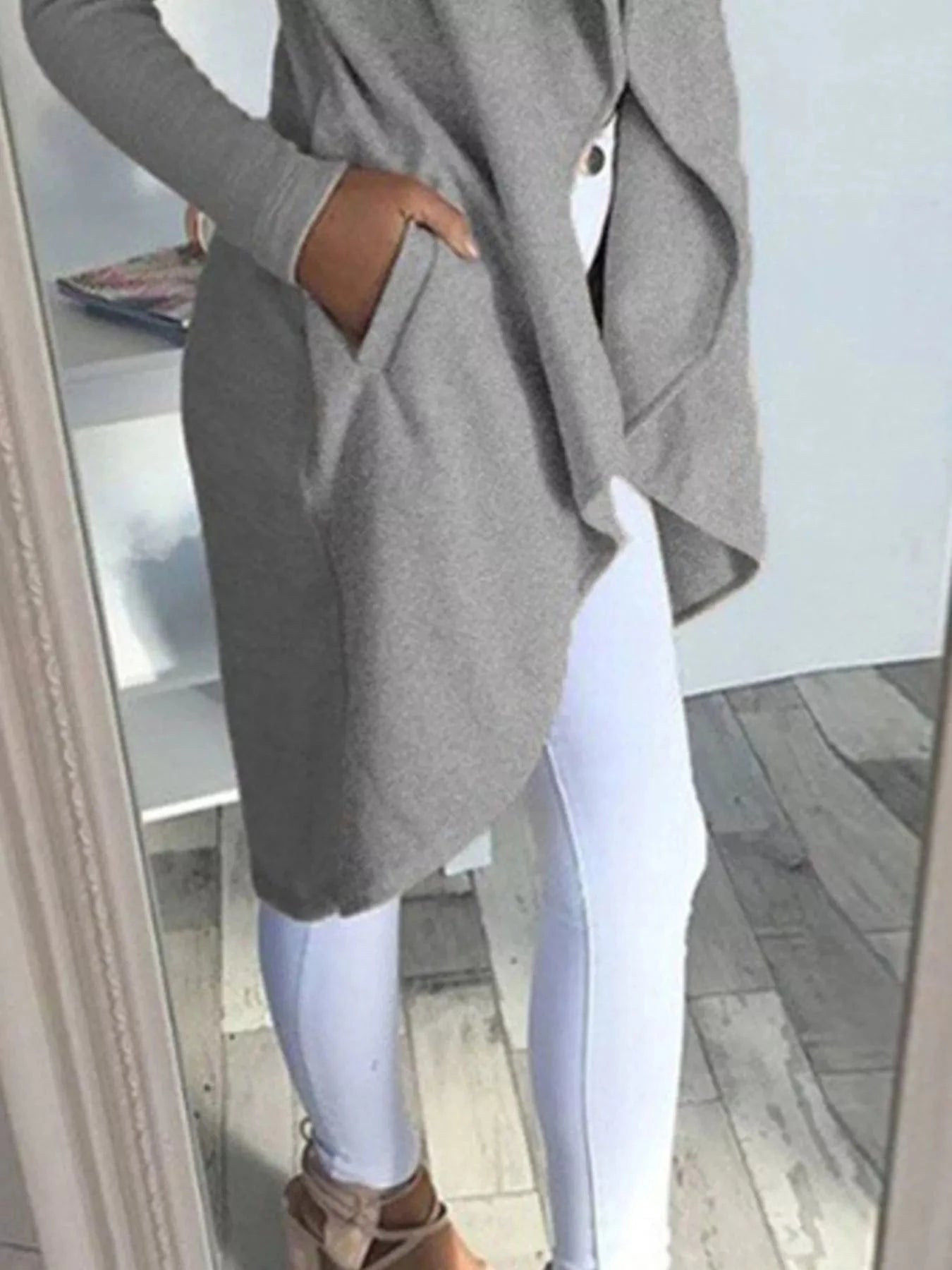 Full Size Lapel Collar Long Sleeve Coat Plus Size - ShalayeFashion