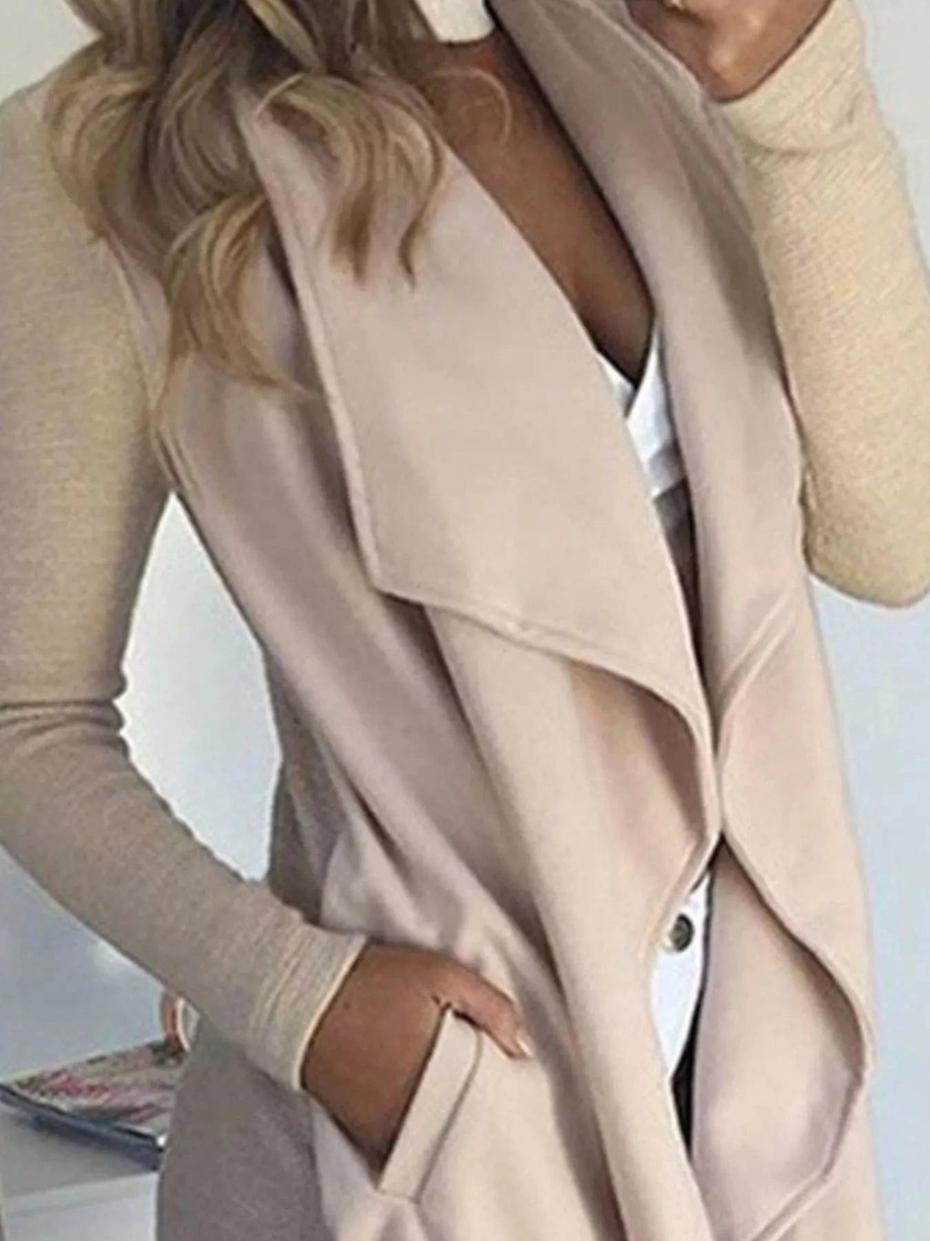 Full Size Lapel Collar Long Sleeve Coat Plus Size - ShalayeFashion