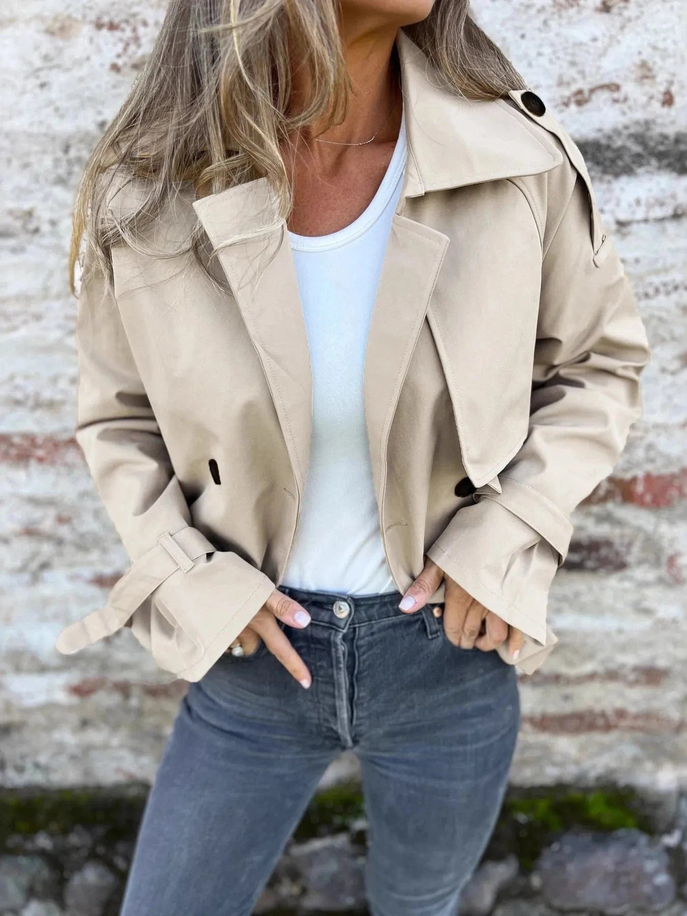Full Size Long Sleeve Button Up Trench Coat Plus Size - ShalayeFashion