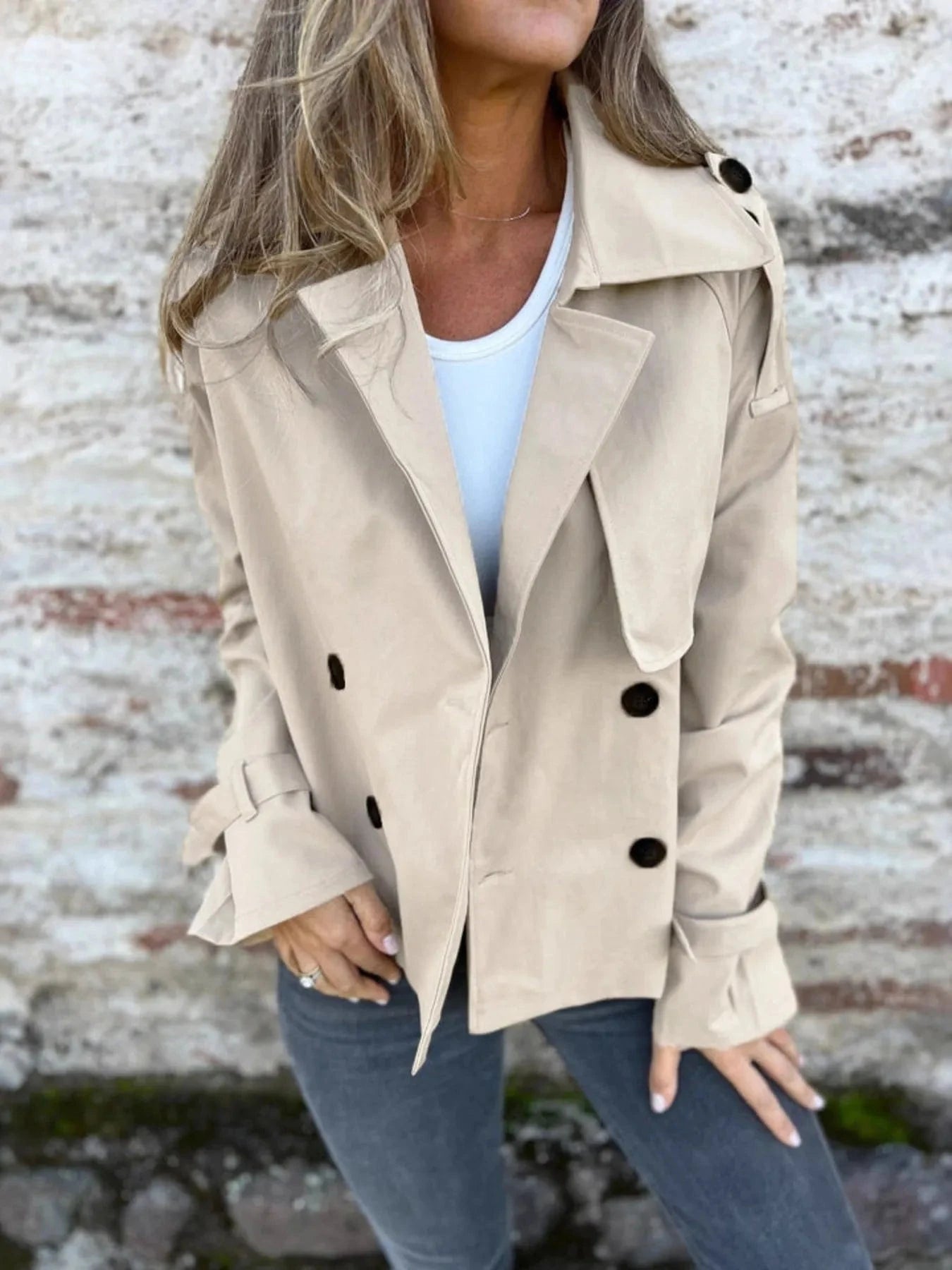 Full Size Long Sleeve Button Up Trench Coat Plus Size - ShalayeFashion