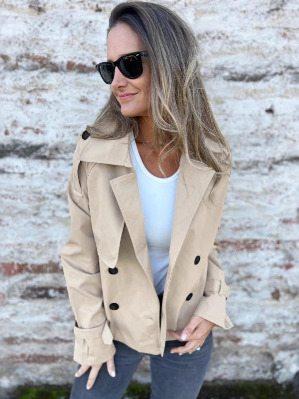 Full Size Long Sleeve Button Up Trench Coat Plus Size - ShalayeFashion