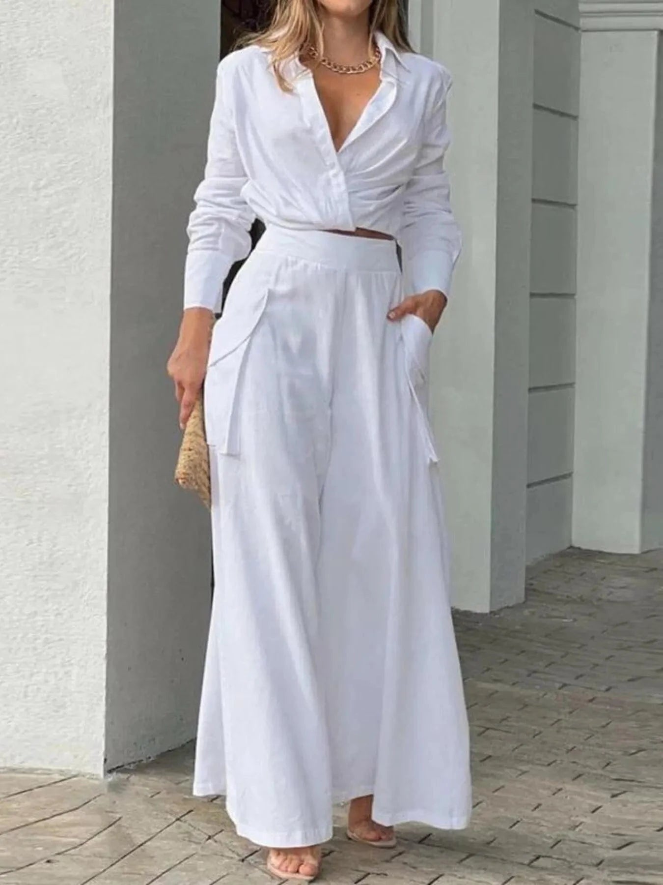 Full Size Long Sleeve Top and Pants Set Plus Size - ShalayeFashion