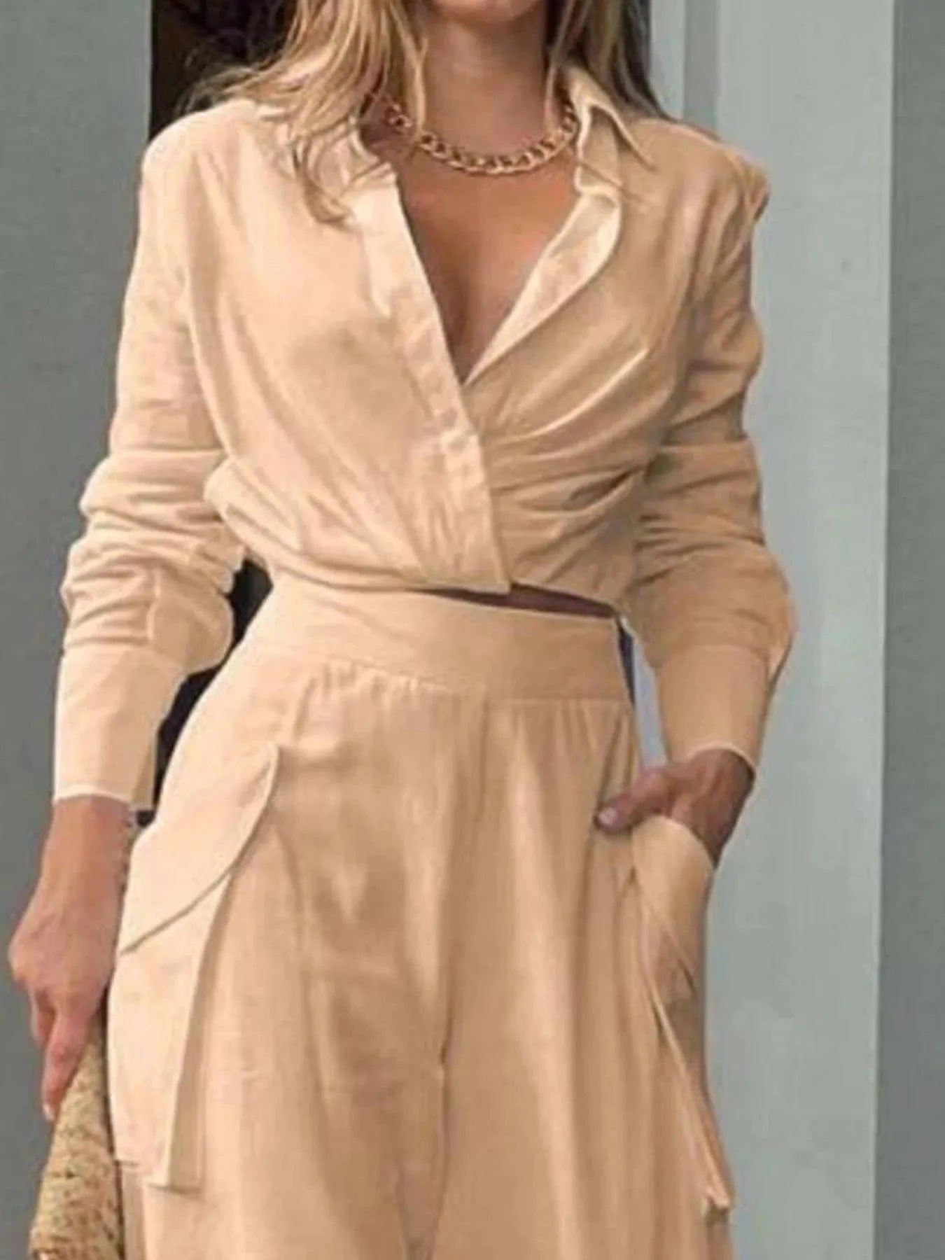 Full Size Long Sleeve Top and Pants Set Plus Size - ShalayeFashion