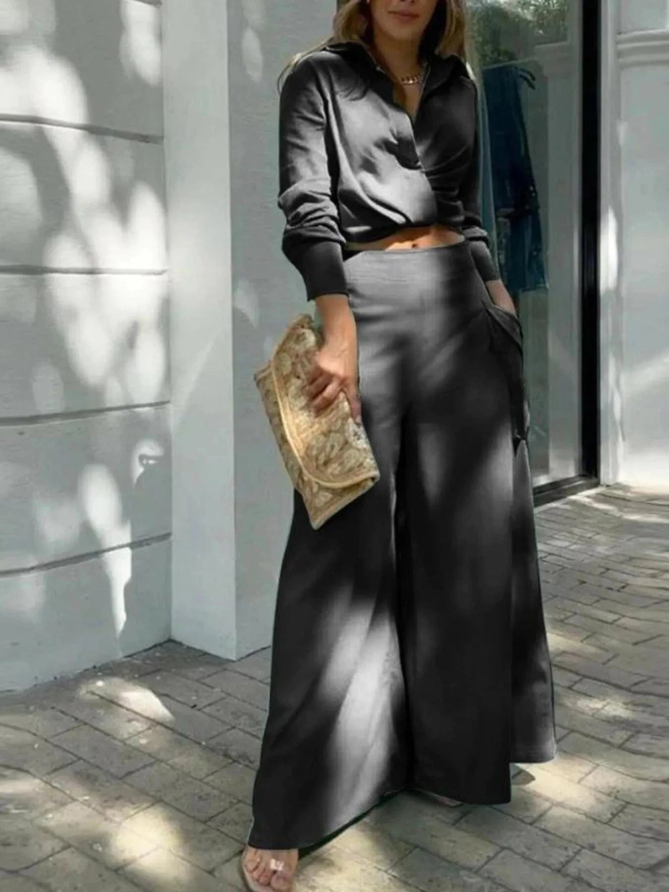 Full Size Long Sleeve Top and Pants Set Plus Size - ShalayeFashion