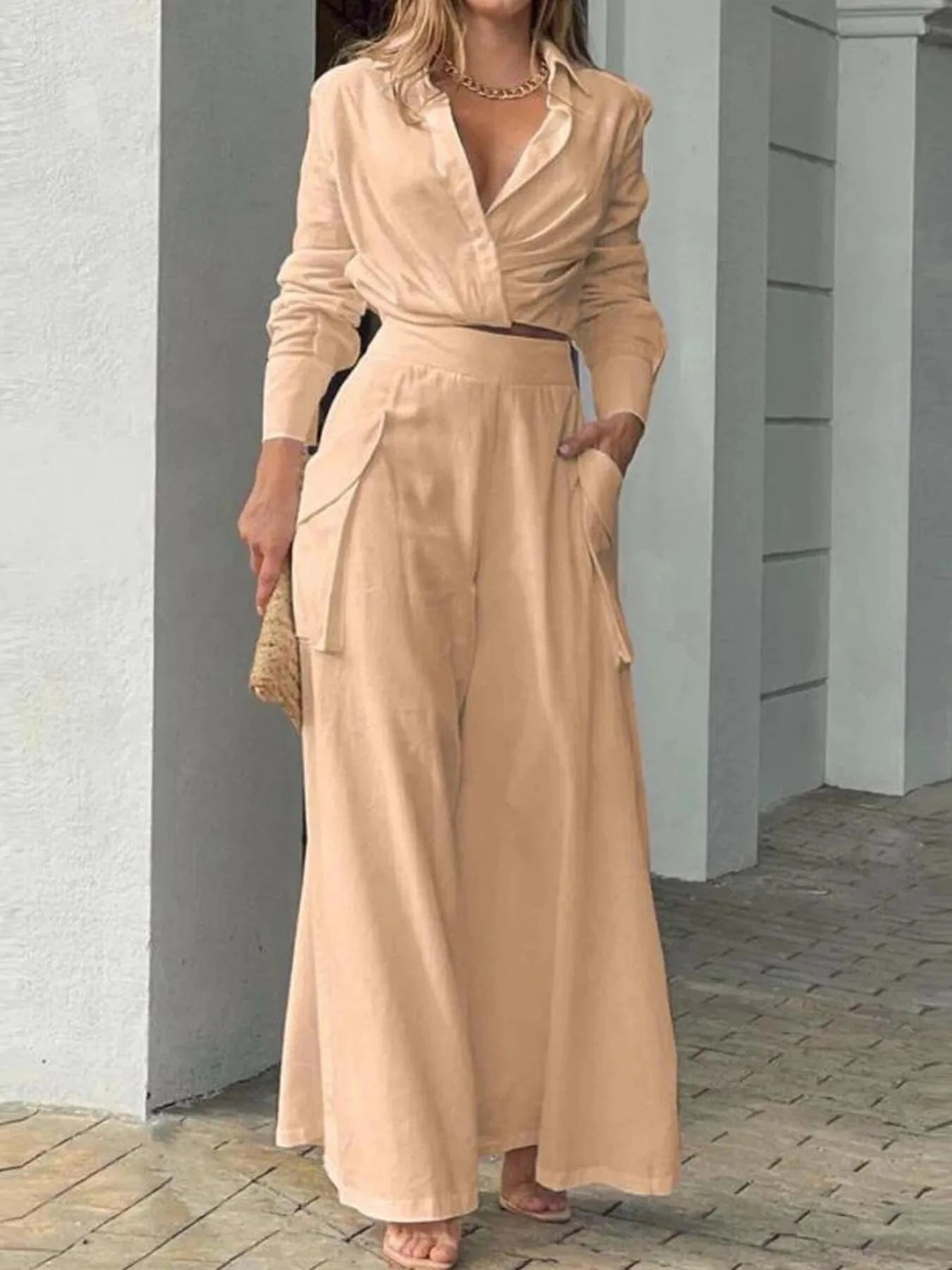 Full Size Long Sleeve Top and Pants Set Plus Size - ShalayeFashion