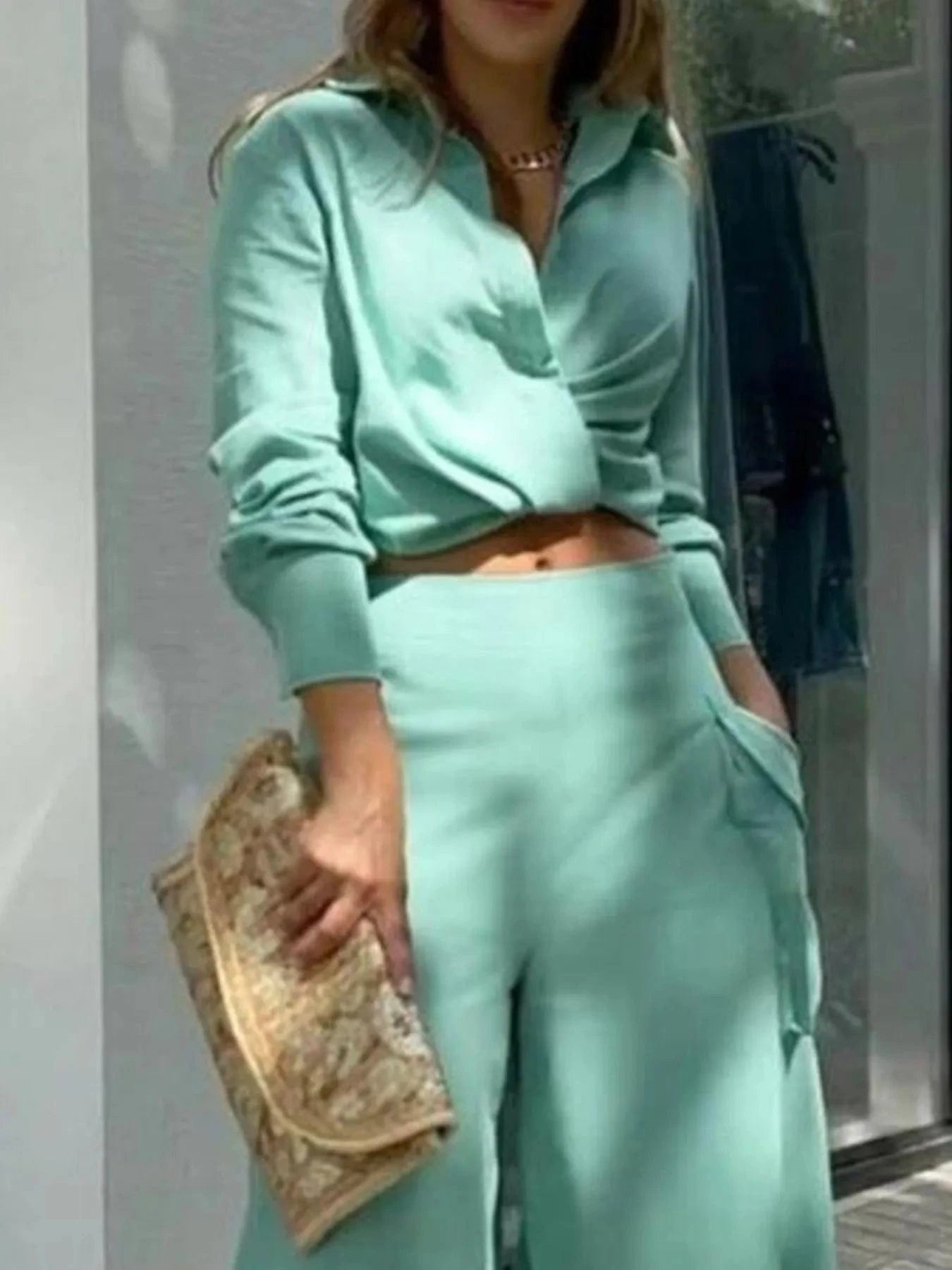 Full Size Long Sleeve Top and Pants Set Plus Size - ShalayeFashion