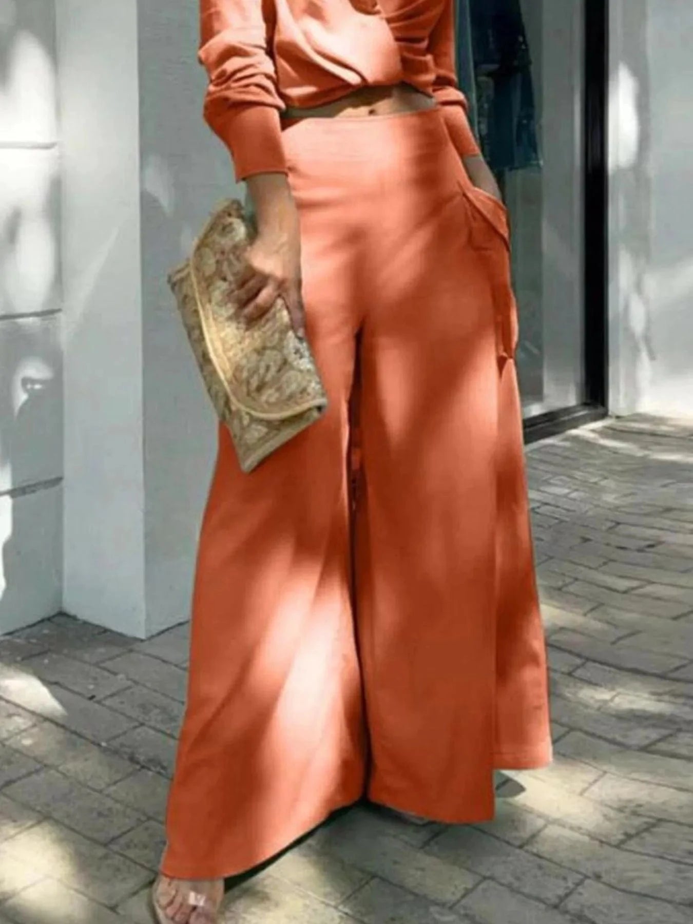 Full Size Long Sleeve Top and Pants Set Plus Size - ShalayeFashion