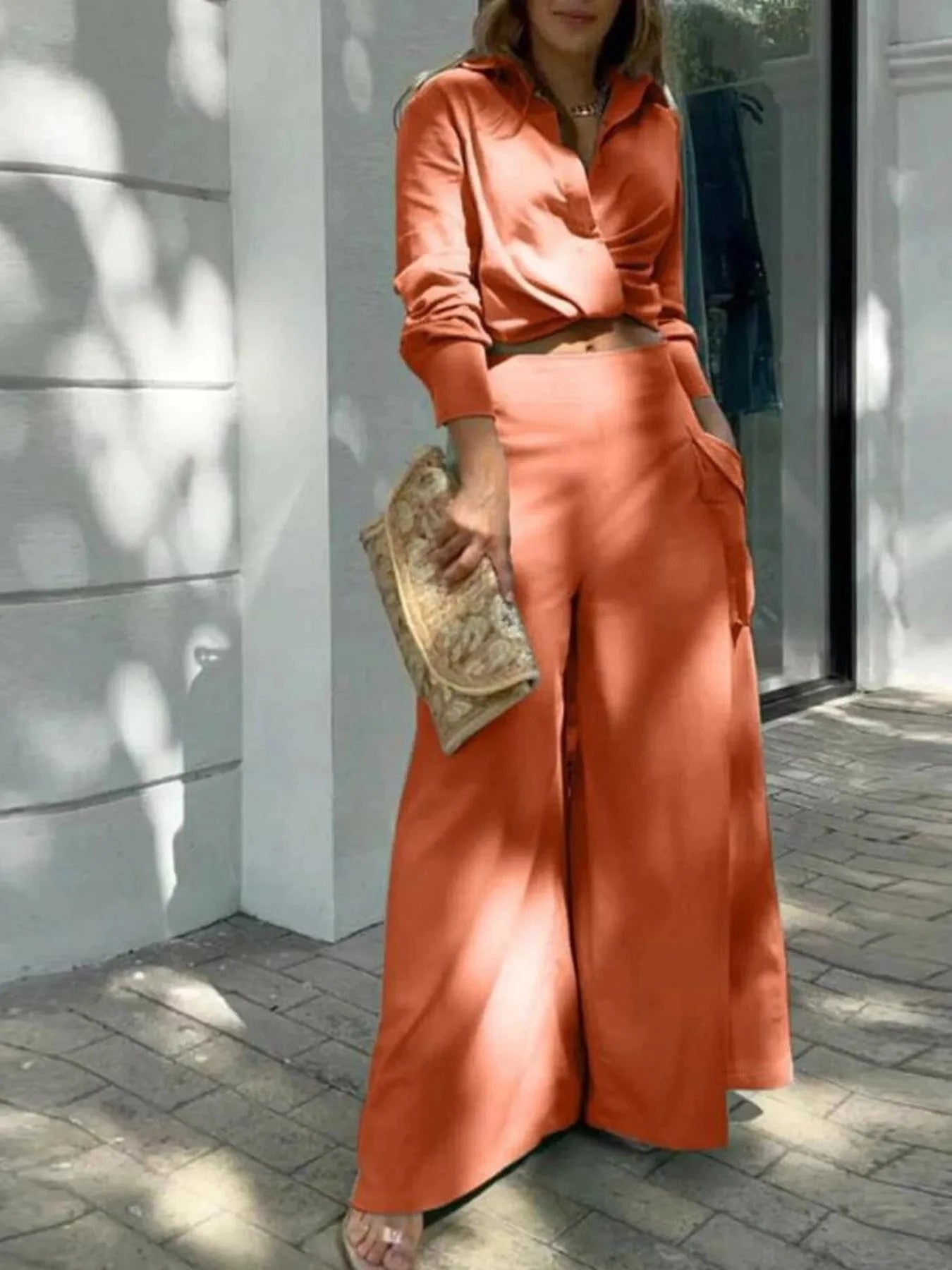 Full Size Long Sleeve Top and Pants Set Plus Size - ShalayeFashion