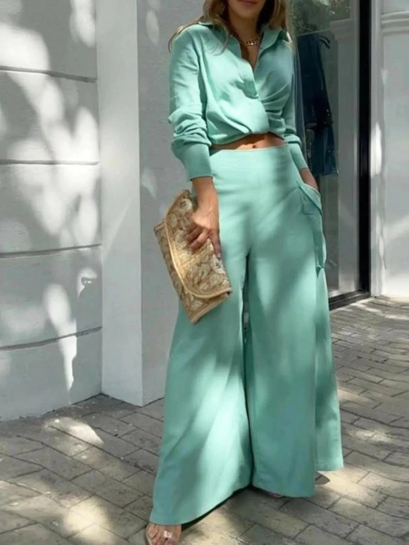 Full Size Long Sleeve Top and Pants Set Plus Size - ShalayeFashion