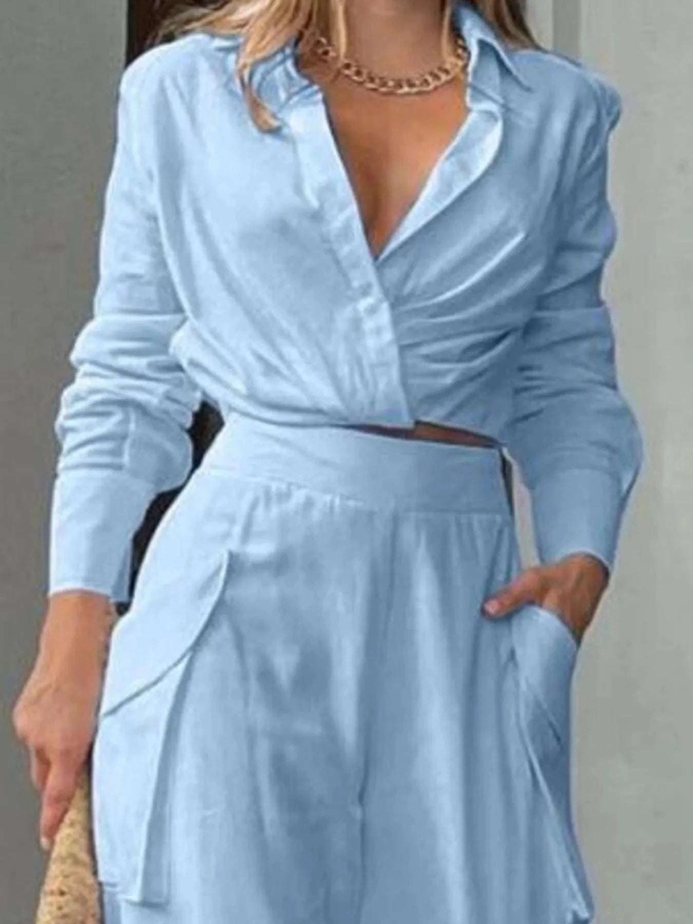 Full Size Long Sleeve Top and Pants Set Plus Size - ShalayeFashion