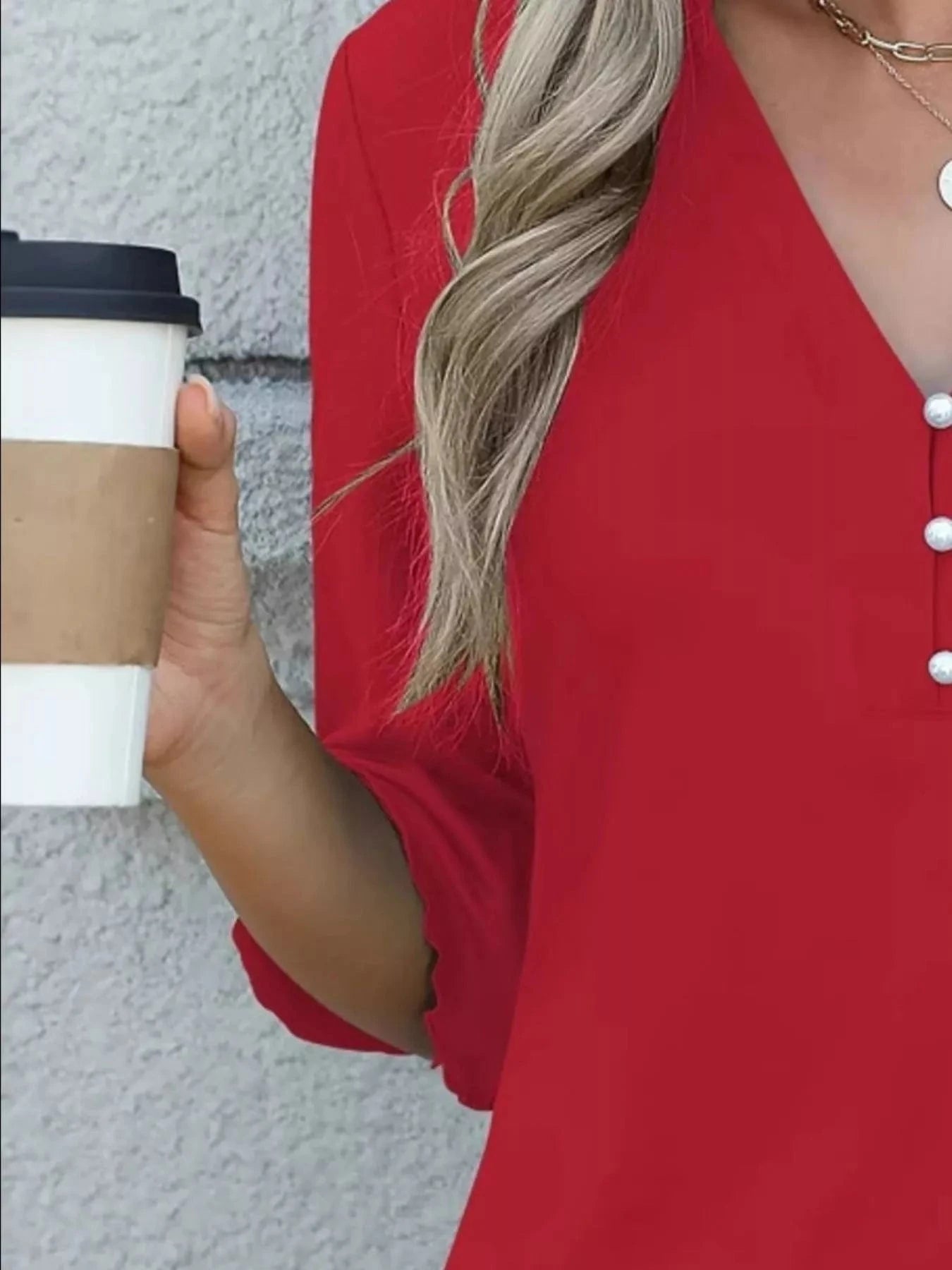 Full Size Notched Flounce Sleeve Blouse Plus Size - ShalayeFashion