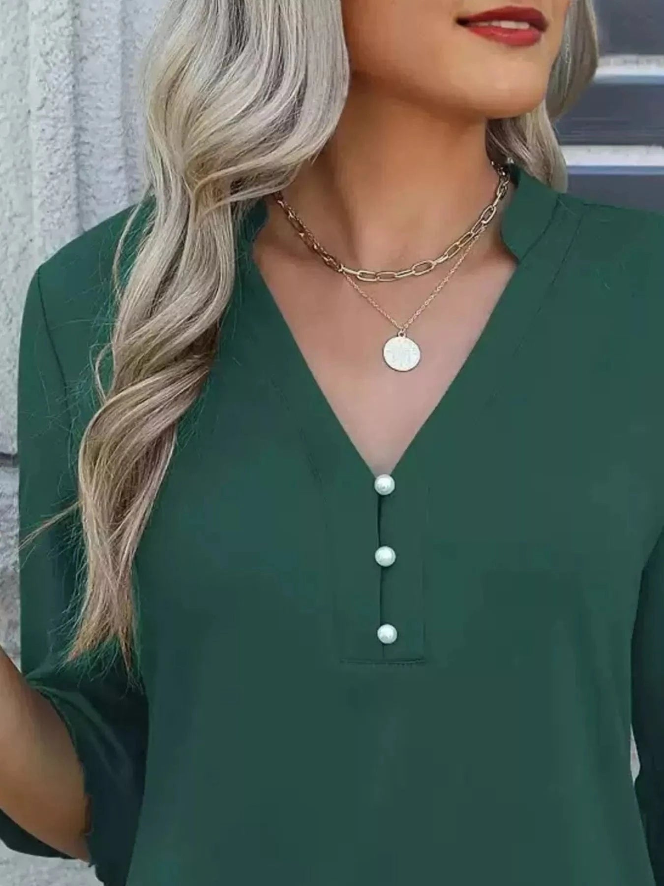 Full Size Notched Flounce Sleeve Blouse Plus Size - ShalayeFashion