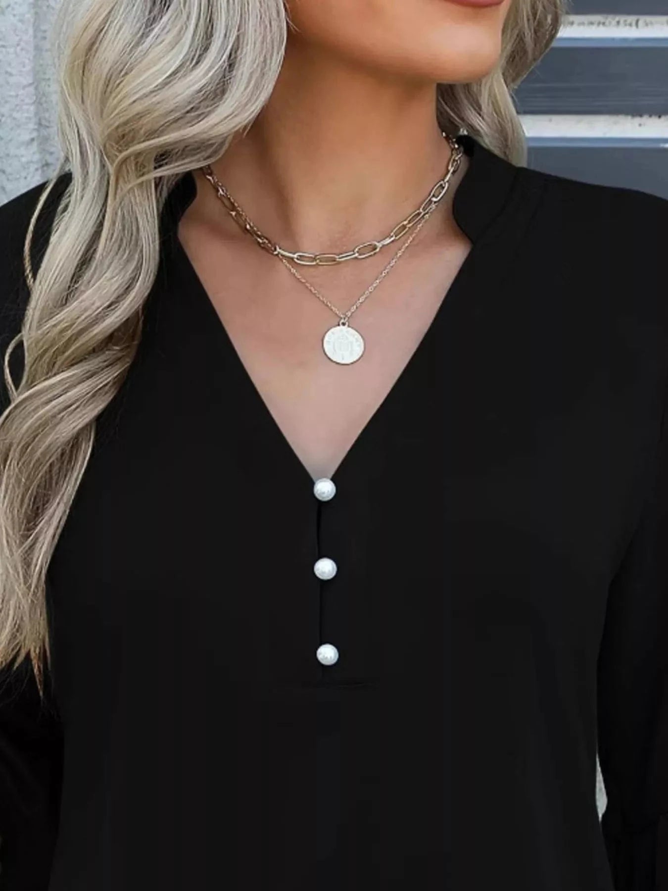 Full Size Notched Flounce Sleeve Blouse Plus Size - ShalayeFashion