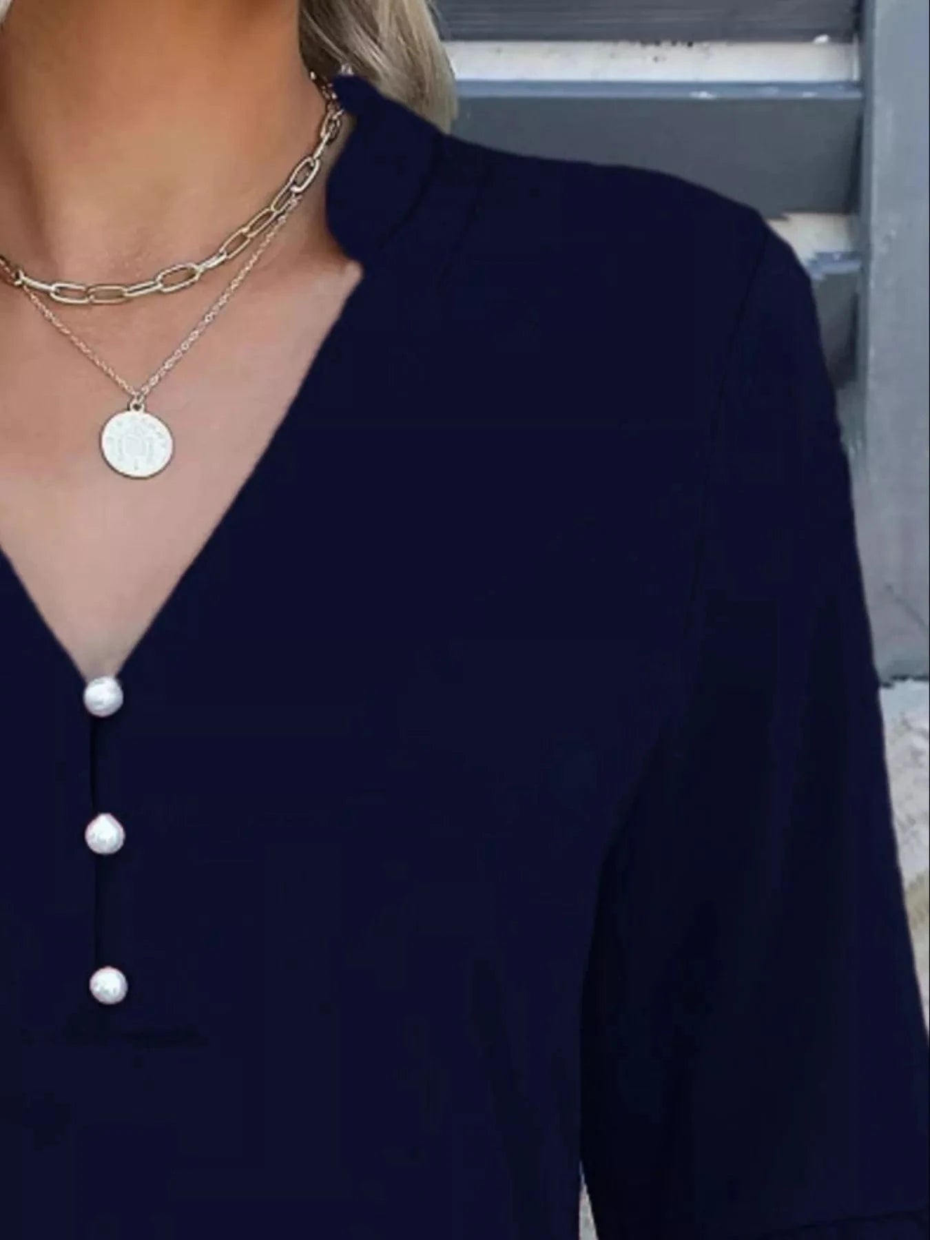Full Size Notched Flounce Sleeve Blouse Plus Size - ShalayeFashion