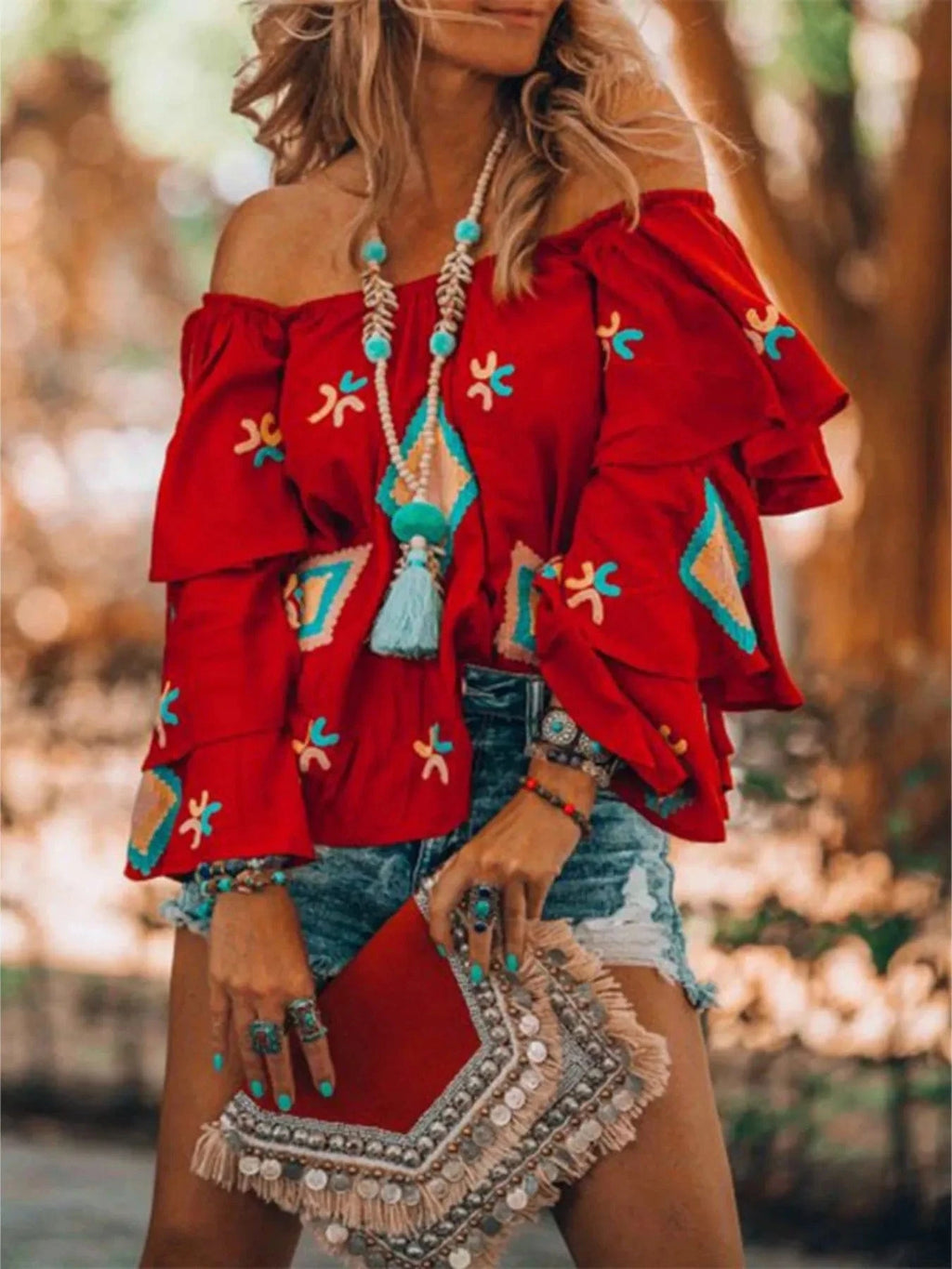 Full Size Off - Shoulder Layered Sleeve Blouse Plus Size - ShalayeFashion