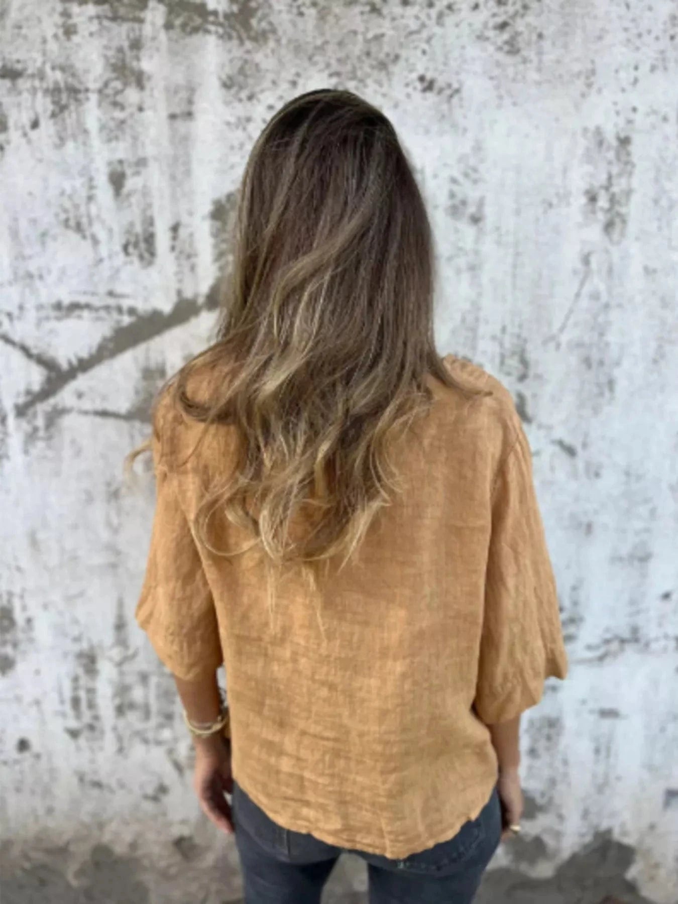 Full Size One Button V - Neck Shirt Plus Size - ShalayeFashion