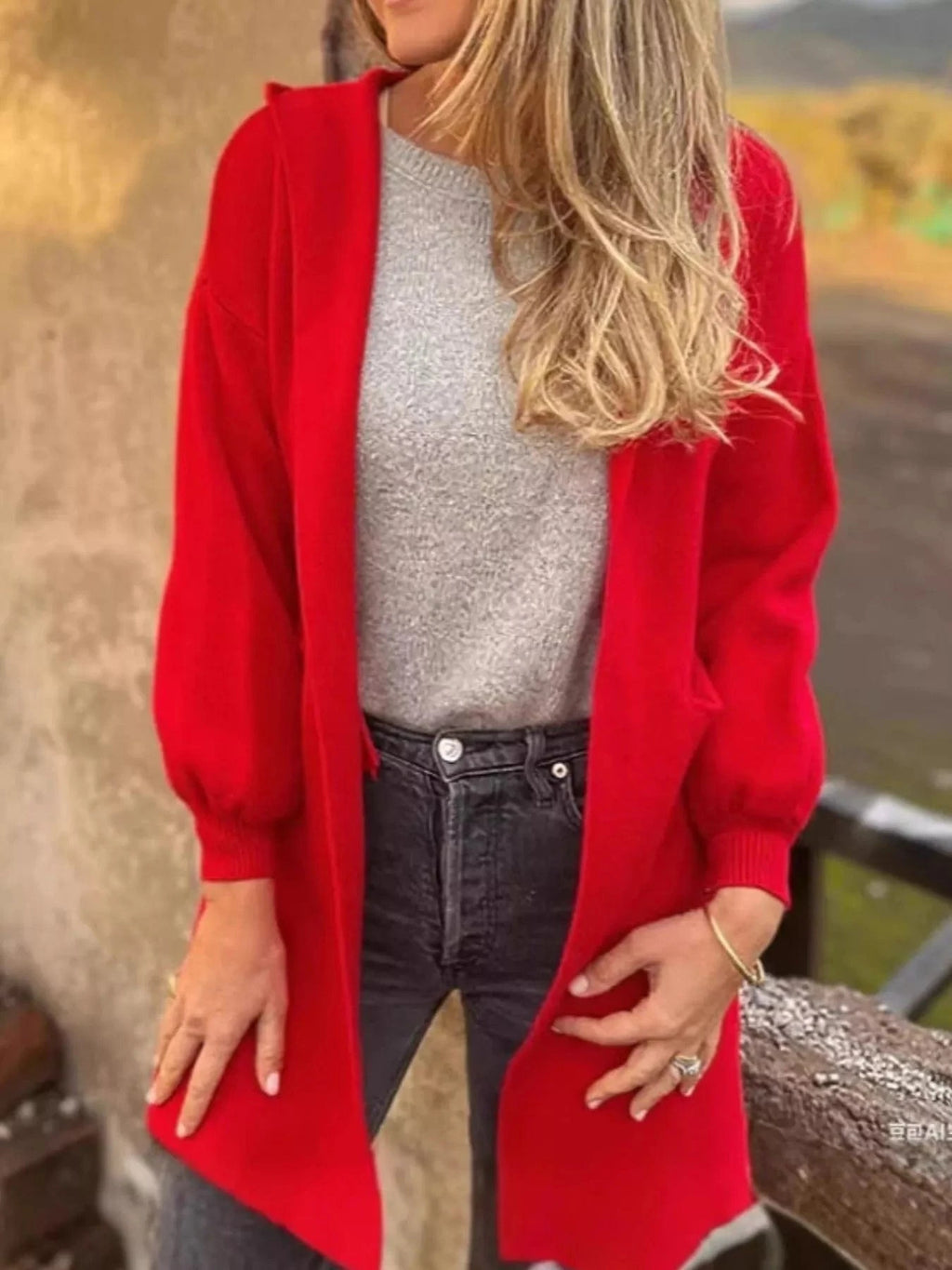 Full Size Open Front Drop Shoulder Hooded Cardigan Plus Size - ShalayeFashion