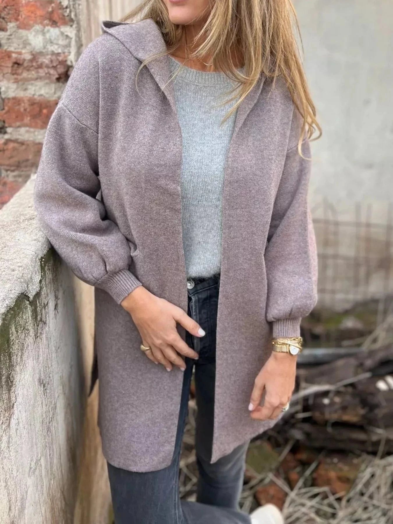 Full Size Open Front Drop Shoulder Hooded Cardigan Plus Size - ShalayeFashion