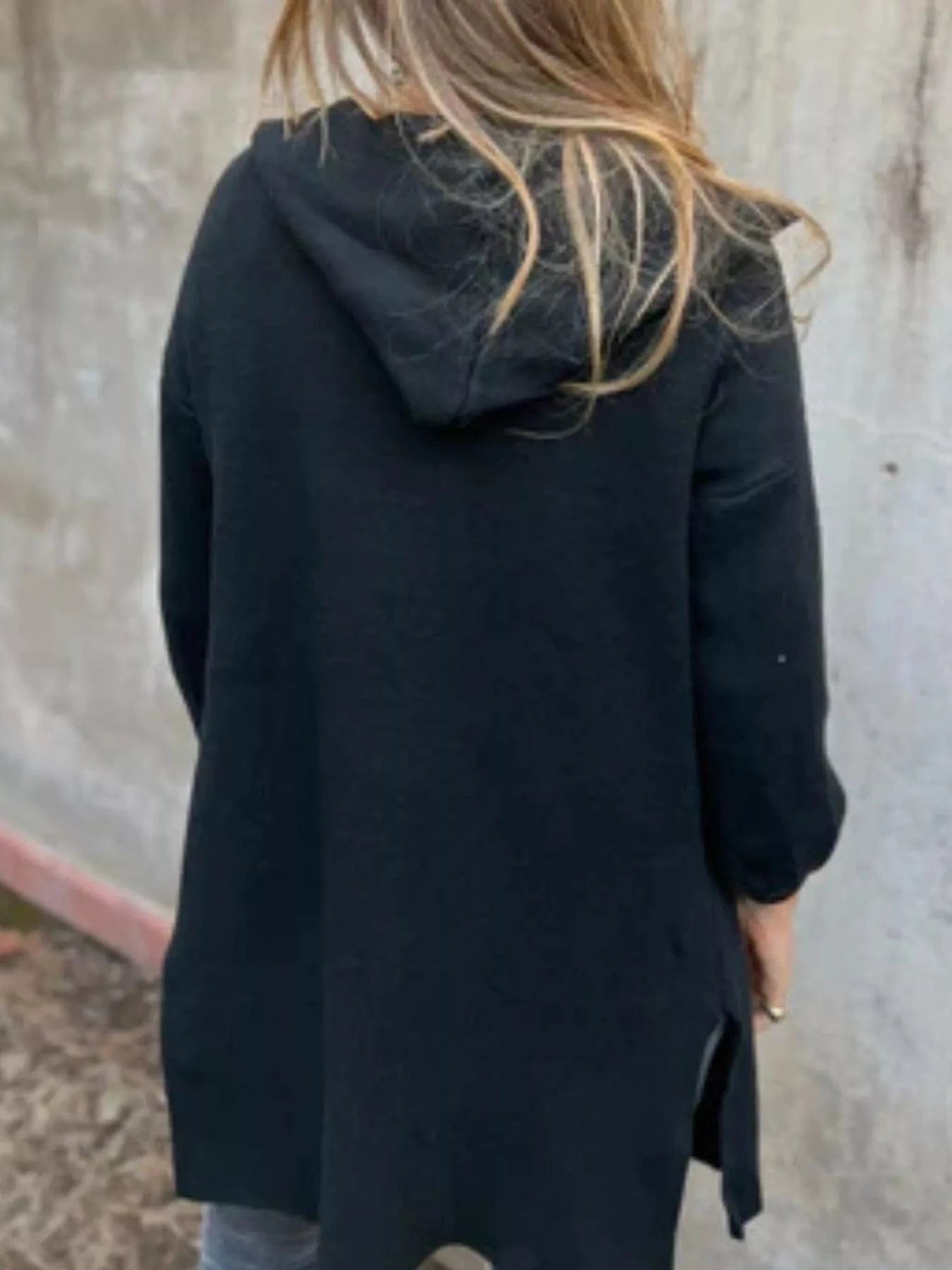 Full Size Open Front Drop Shoulder Hooded Cardigan Plus Size - ShalayeFashion