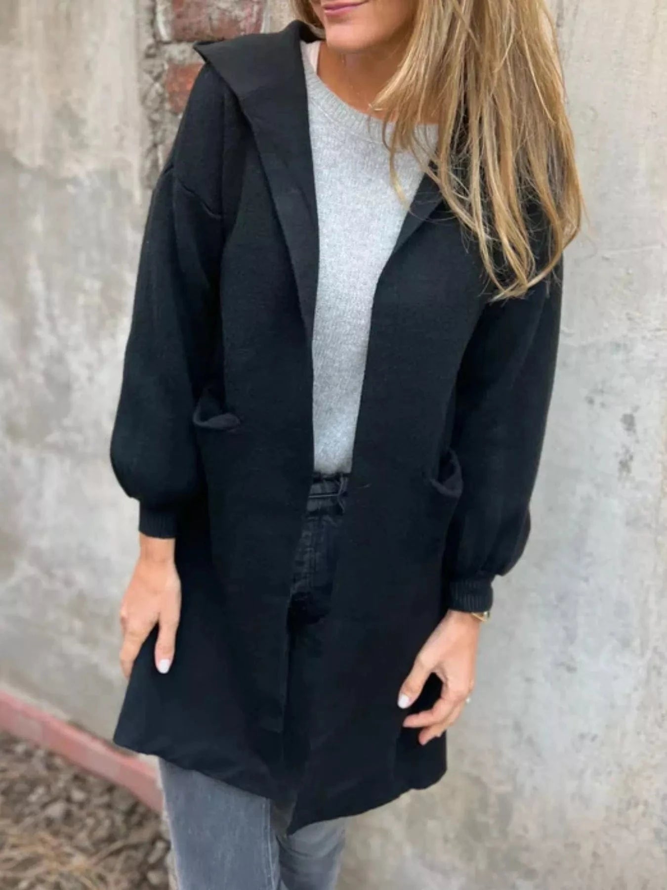 Full Size Open Front Drop Shoulder Hooded Cardigan Plus Size - ShalayeFashion