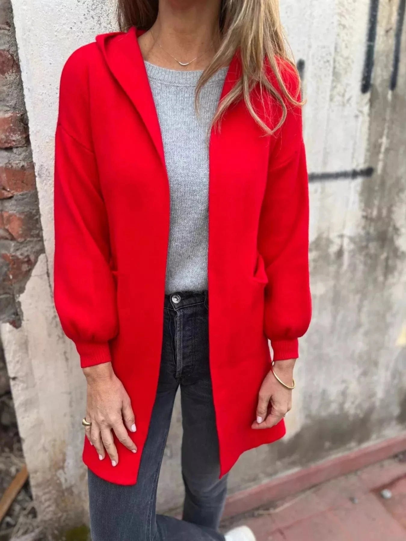 Full Size Open Front Drop Shoulder Hooded Cardigan Plus Size - ShalayeFashion