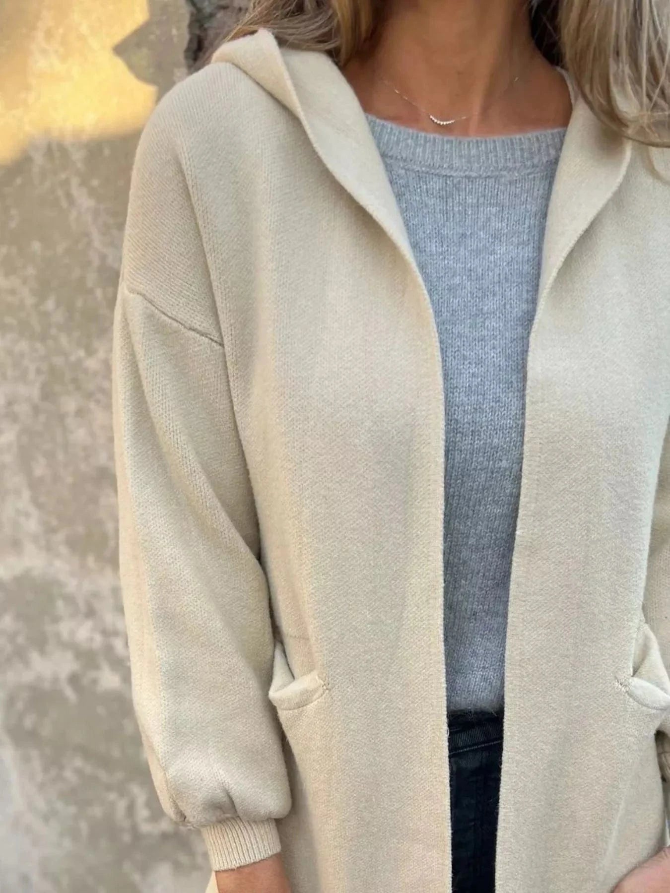 Full Size Open Front Drop Shoulder Hooded Cardigan Plus Size - ShalayeFashion