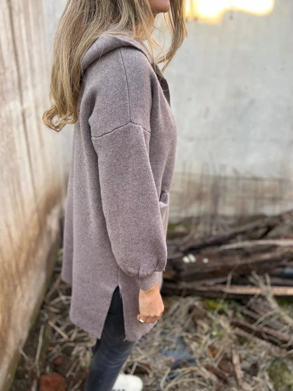 Full Size Open Front Drop Shoulder Hooded Cardigan Plus Size - ShalayeFashion