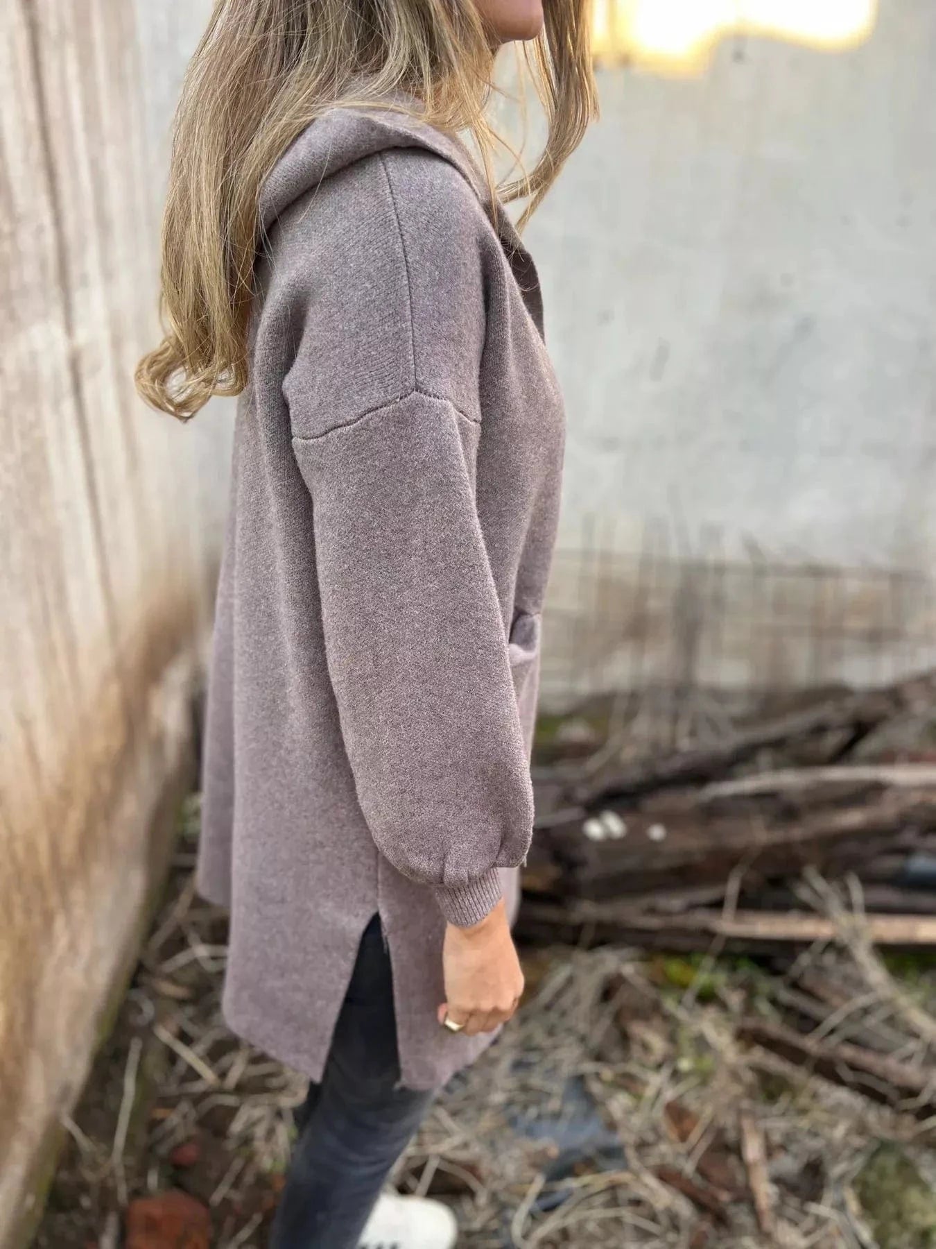 Full Size Open Front Drop Shoulder Hooded Cardigan Plus Size - ShalayeFashion