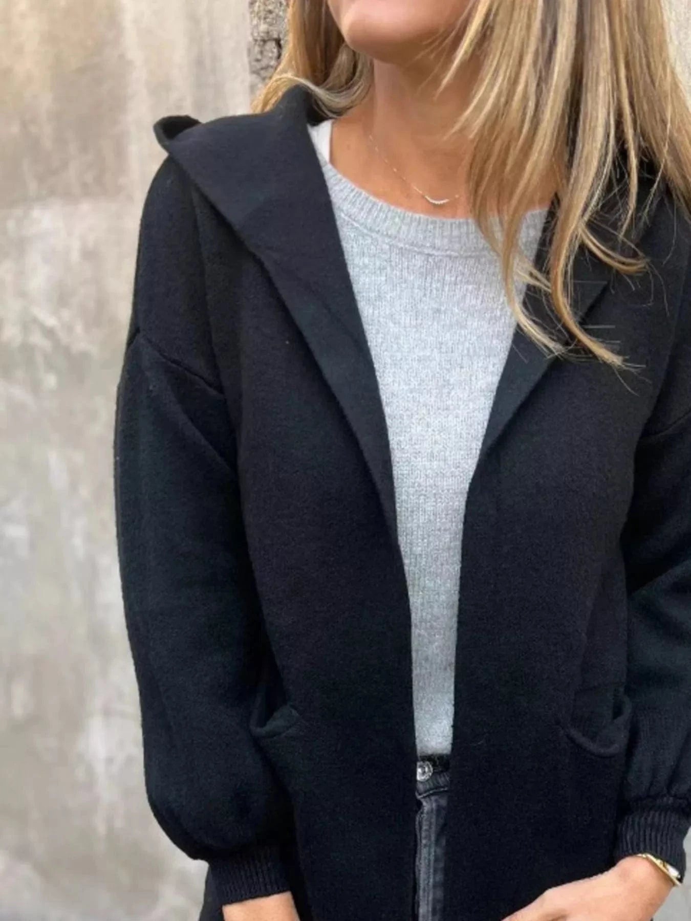 Full Size Open Front Drop Shoulder Hooded Cardigan Plus Size - ShalayeFashion