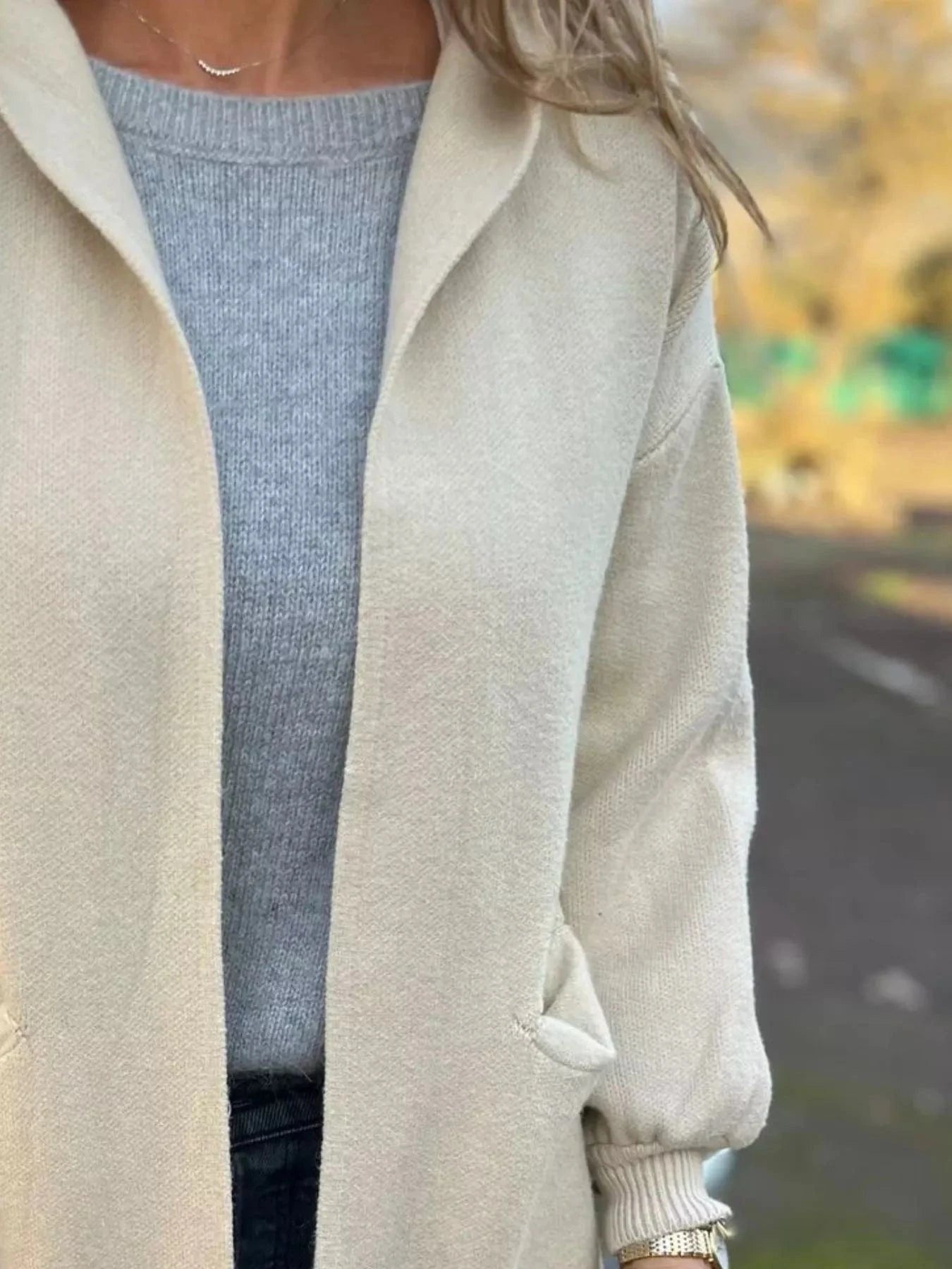 Full Size Open Front Drop Shoulder Hooded Cardigan Plus Size - ShalayeFashion