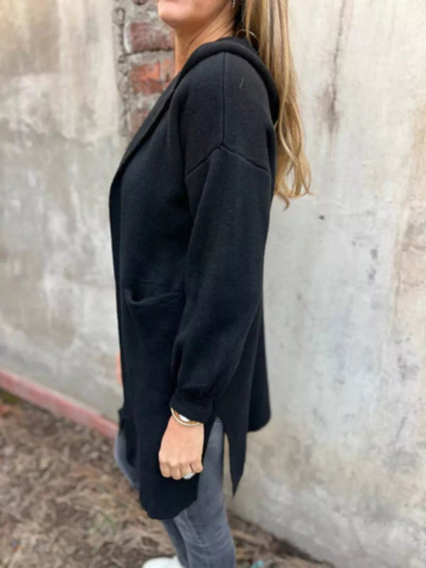 Full Size Open Front Hooded Cardigan Plus Size - ShalayeFashion
