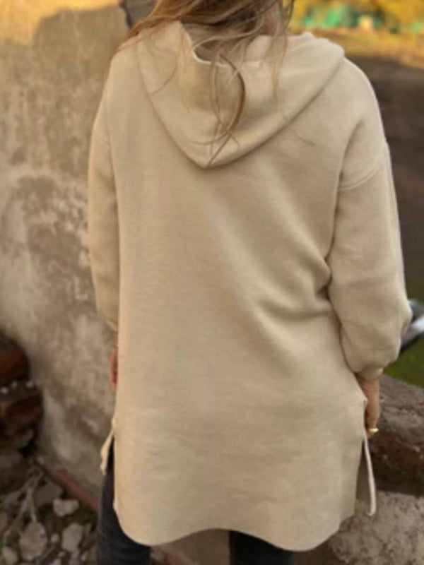 Full Size Open Front Hooded Cardigan Plus Size - ShalayeFashion
