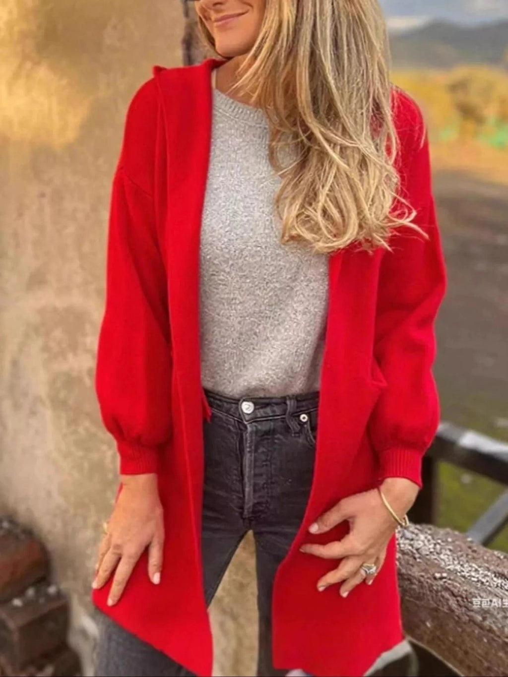 Full Size Open Front Hooded Cardigan Plus Size - ShalayeFashion