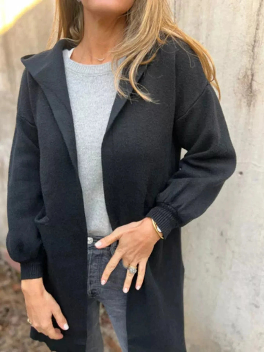 Full Size Open Front Hooded Cardigan Plus Size - ShalayeFashion