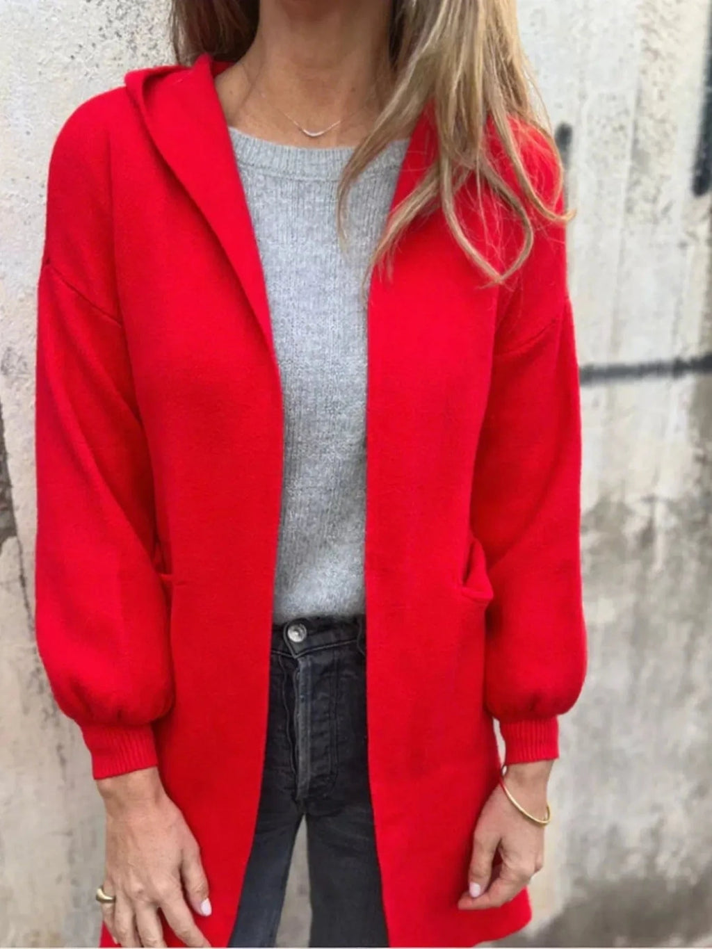 Full Size Open Front Hooded Cardigan Plus Size - ShalayeFashion