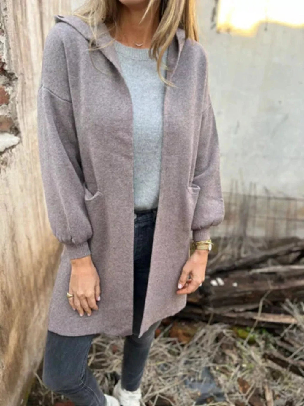 Full Size Open Front Hooded Cardigan Plus Size - ShalayeFashion