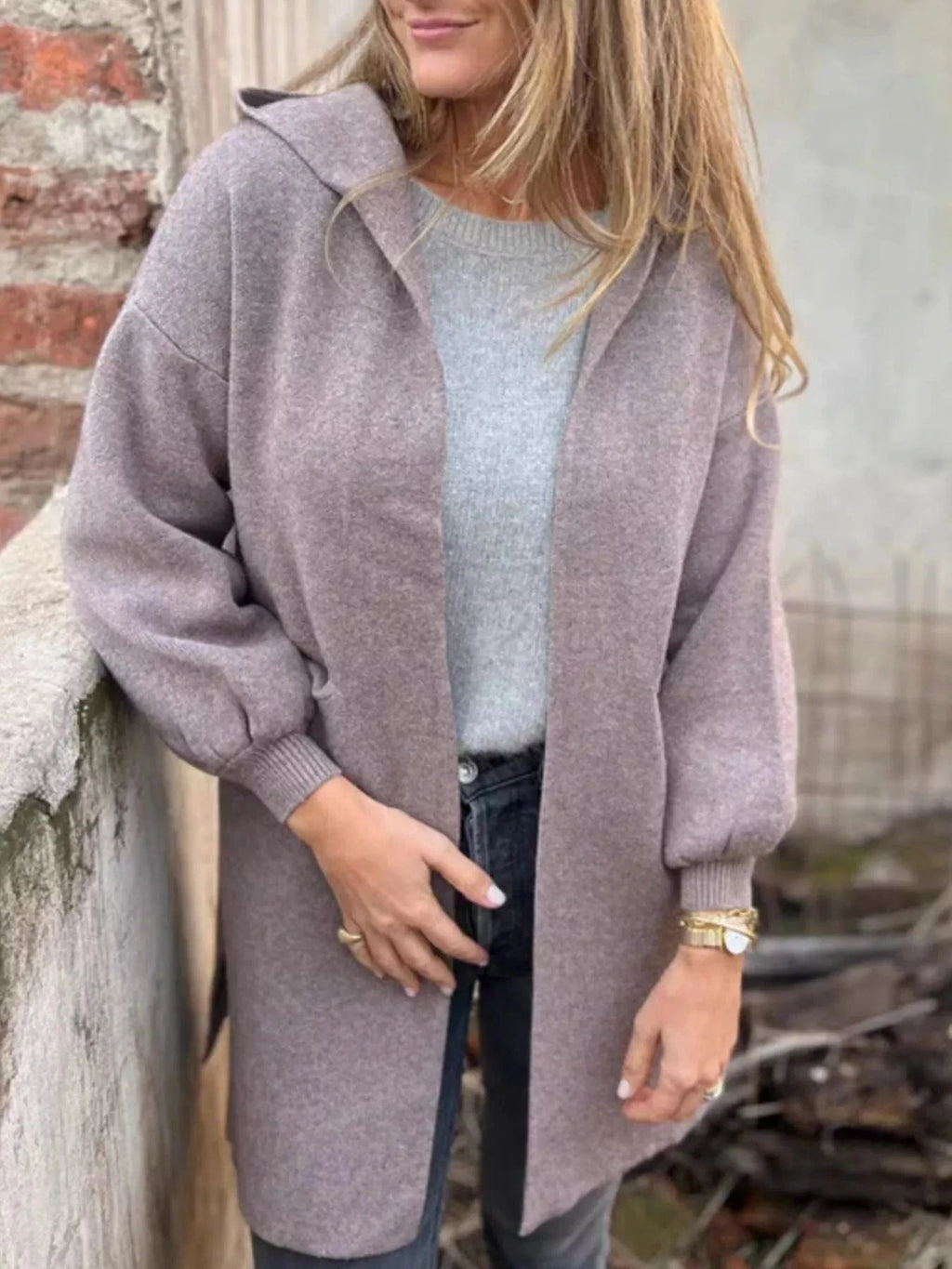 Full Size Open Front Hooded Cardigan Plus Size - ShalayeFashion