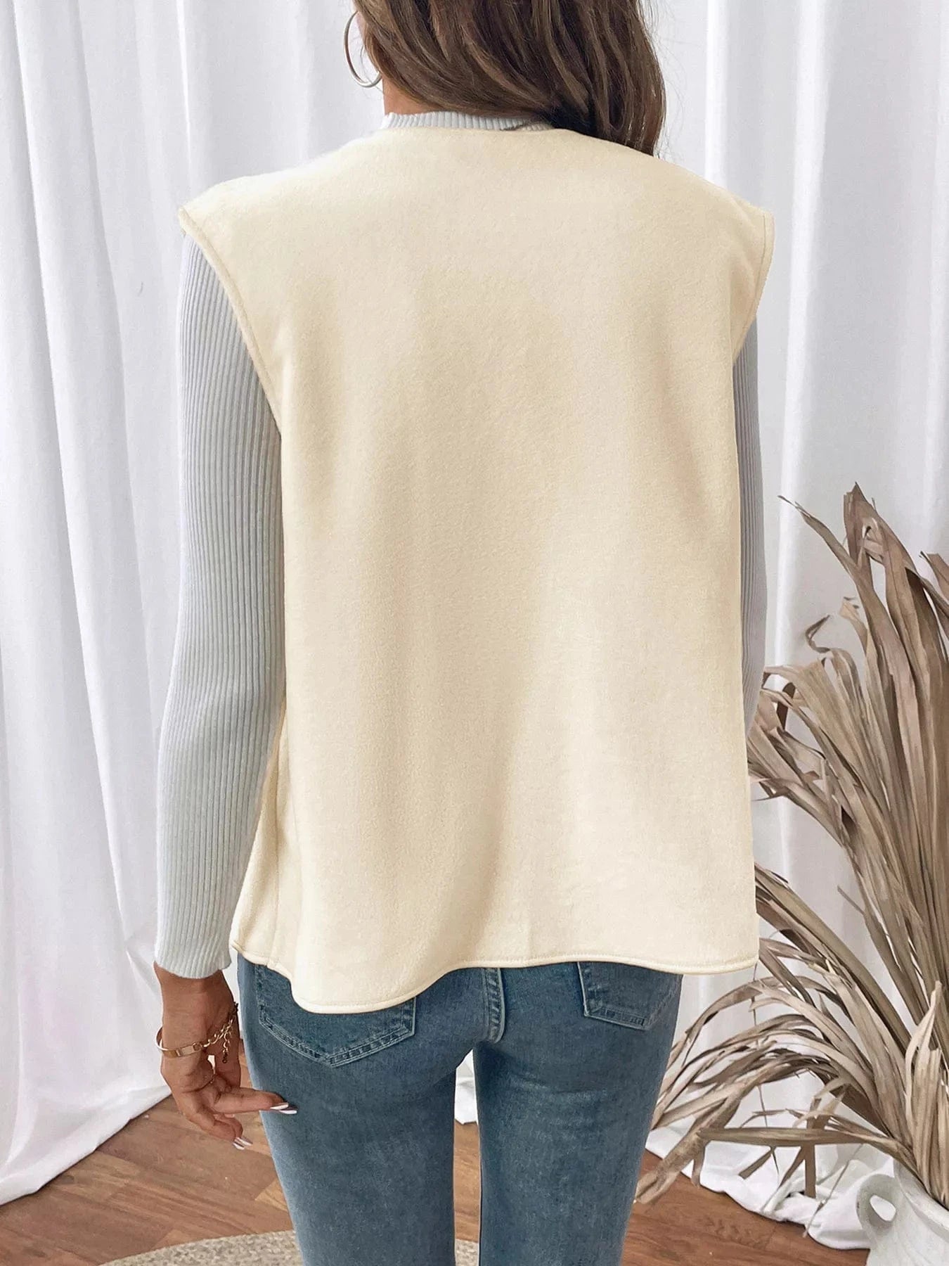 Full Size Open Front Vest Coat Plus Size - ShalayeFashion