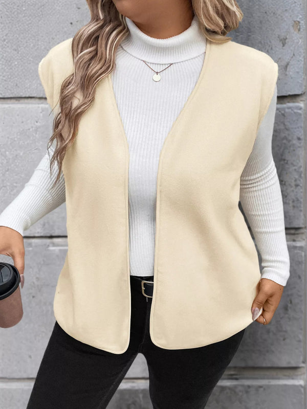 Full Size Open Front Vest Coat Plus Size - ShalayeFashion