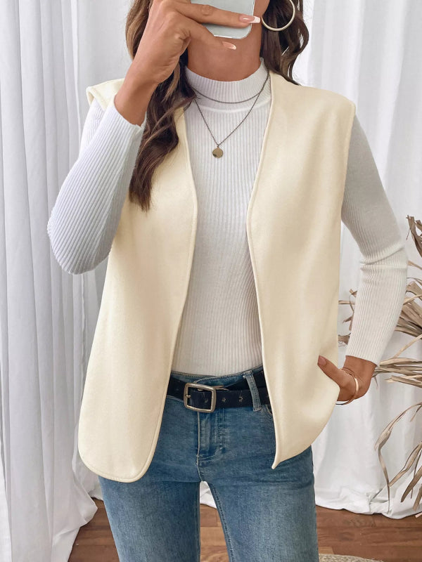 Full Size Open Front Vest Coat Plus Size - ShalayeFashion