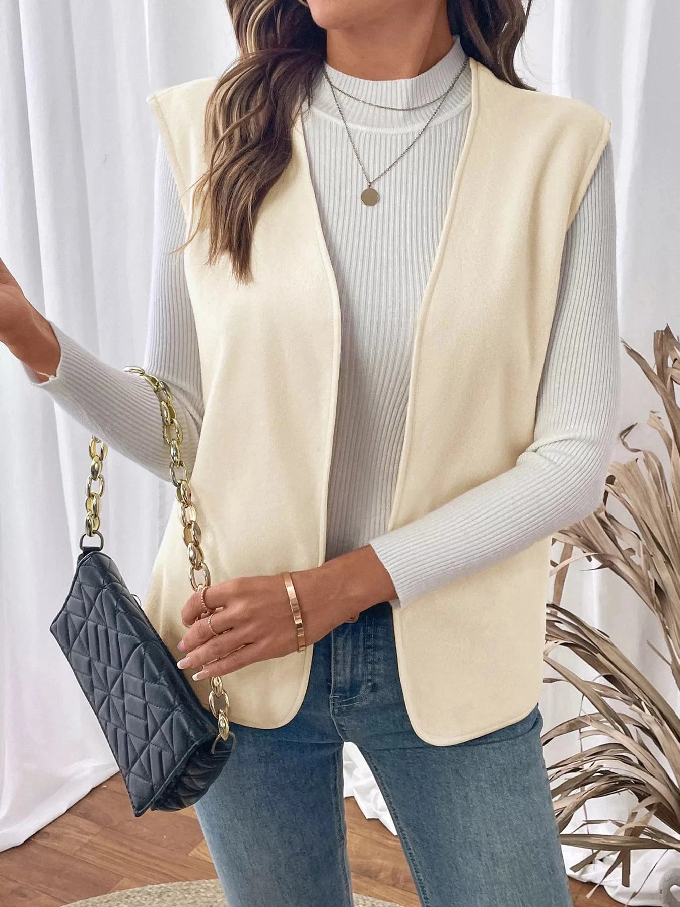 Full Size Open Front Vest Coat Plus Size - ShalayeFashion