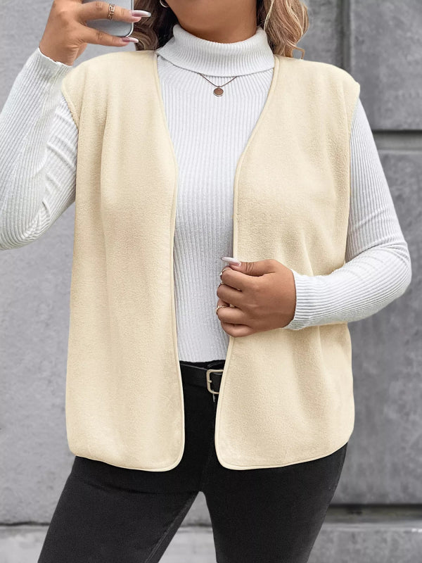 Full Size Open Front Vest Coat Plus Size - ShalayeFashion
