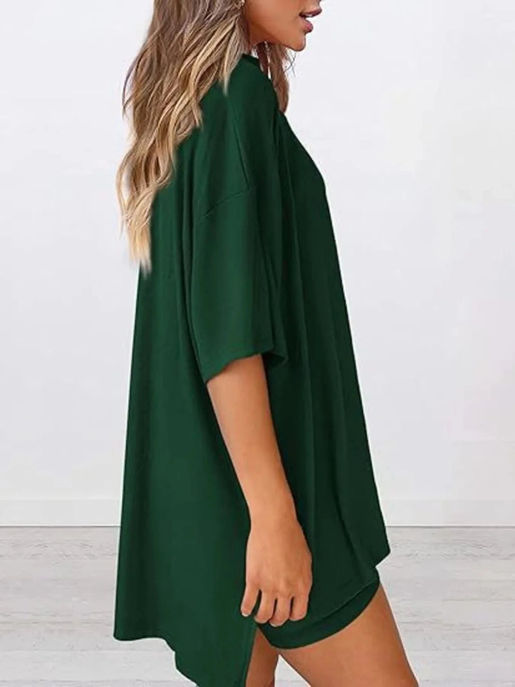 Full Size Oversized Round Neck Top and Shorts Set Plus Size - ShalayeFashion