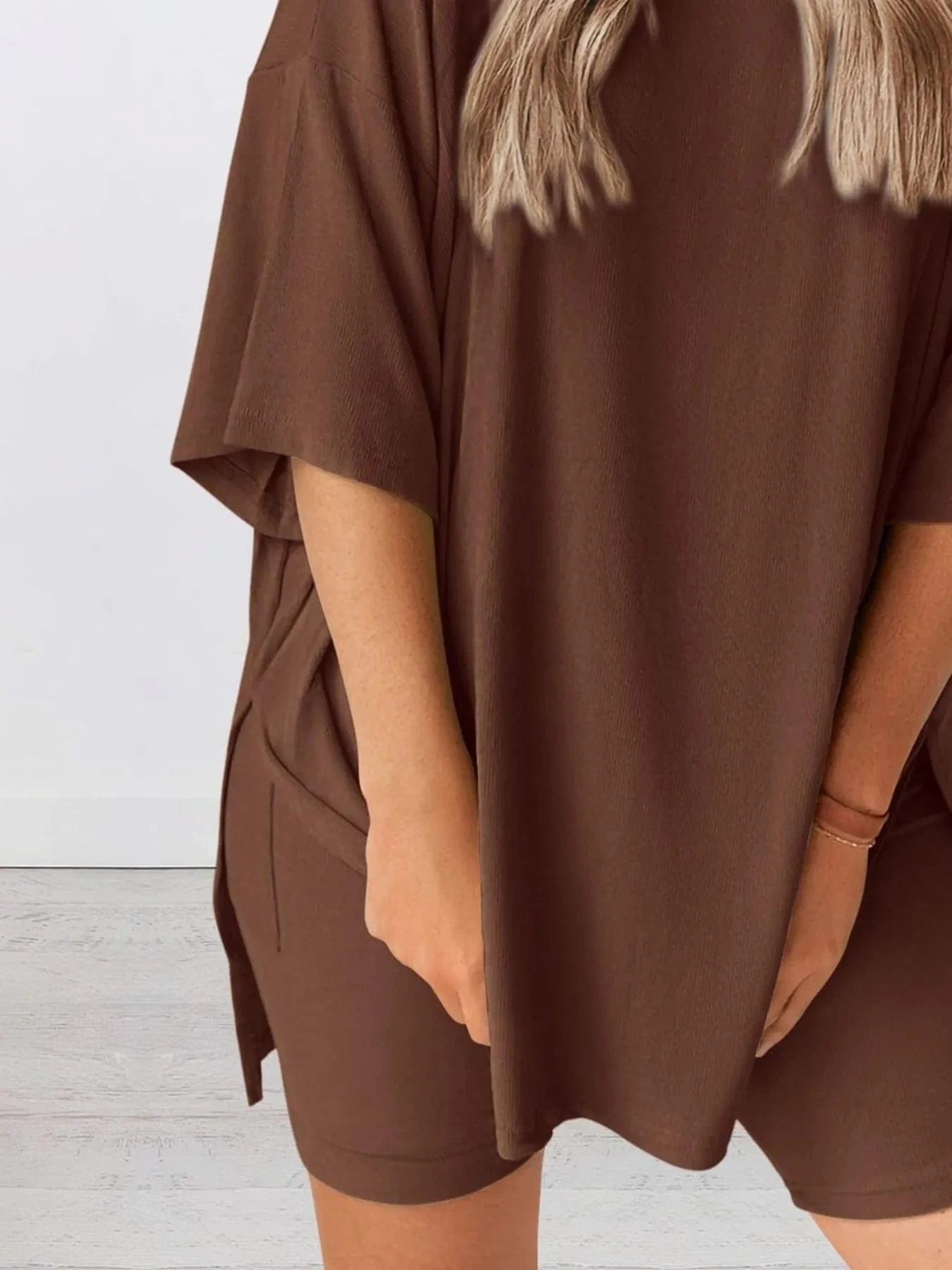 Full Size Oversized Round Neck Top and Shorts Set Plus Size - ShalayeFashion