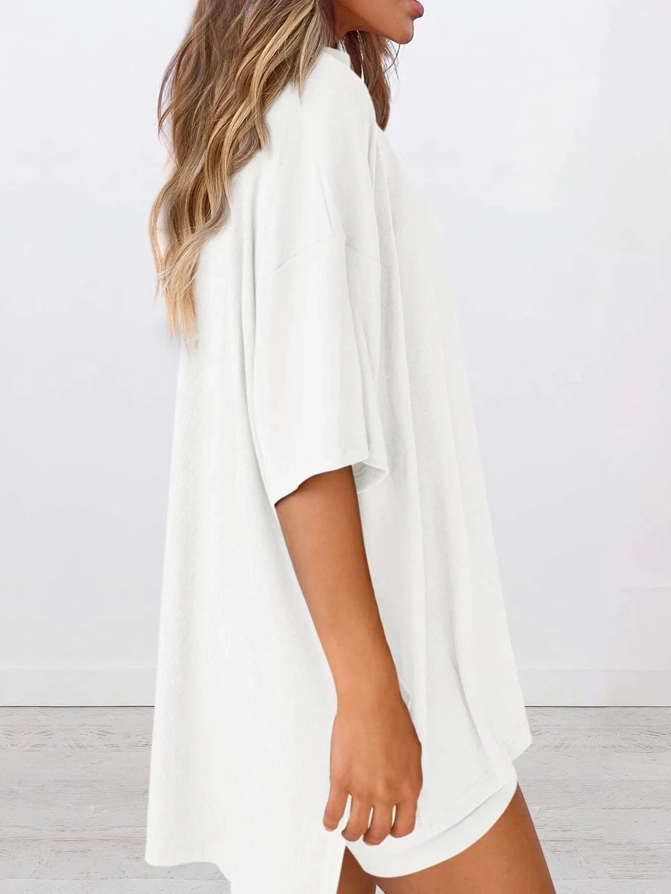 Full Size Oversized Round Neck Top and Shorts Set Plus Size - ShalayeFashion